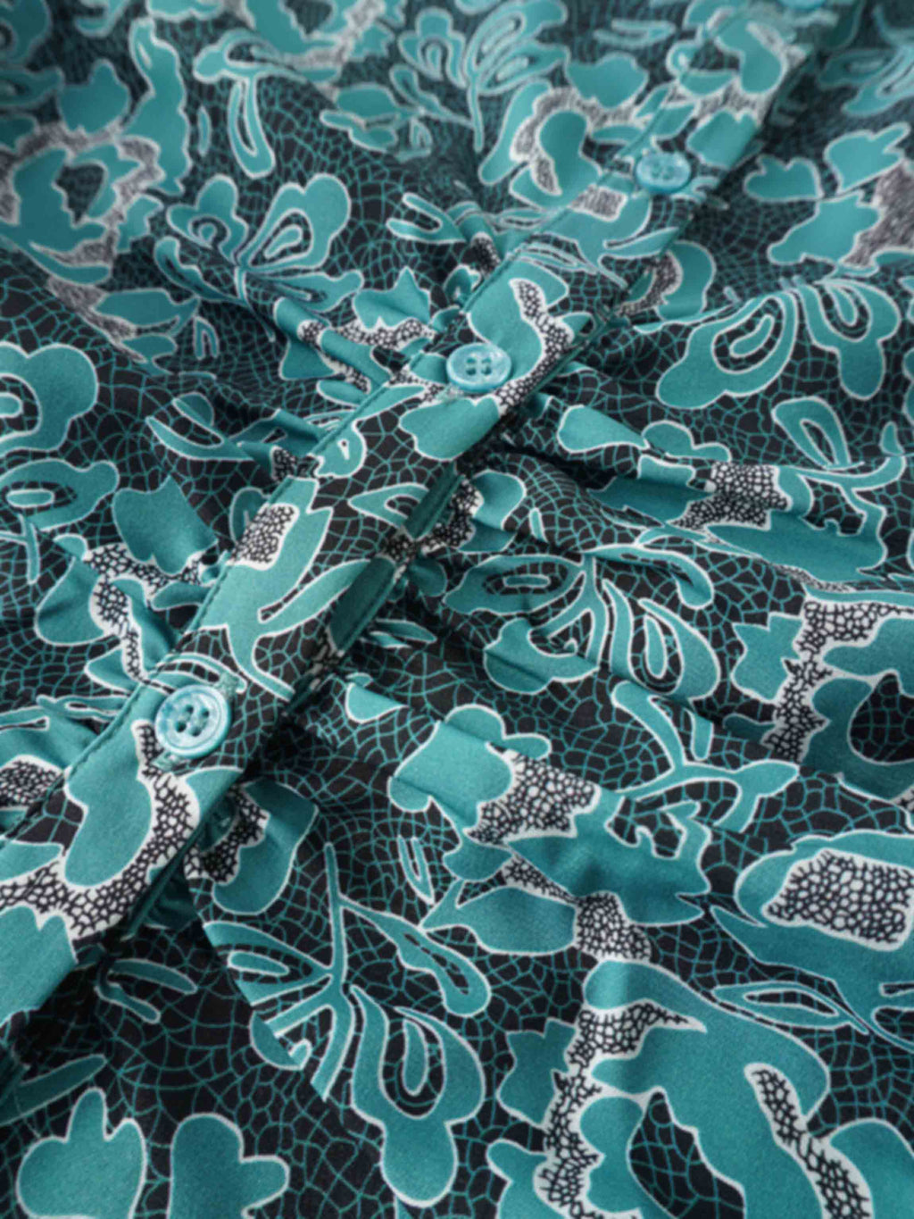 Front Shirred Shirtdress-Teal Floral