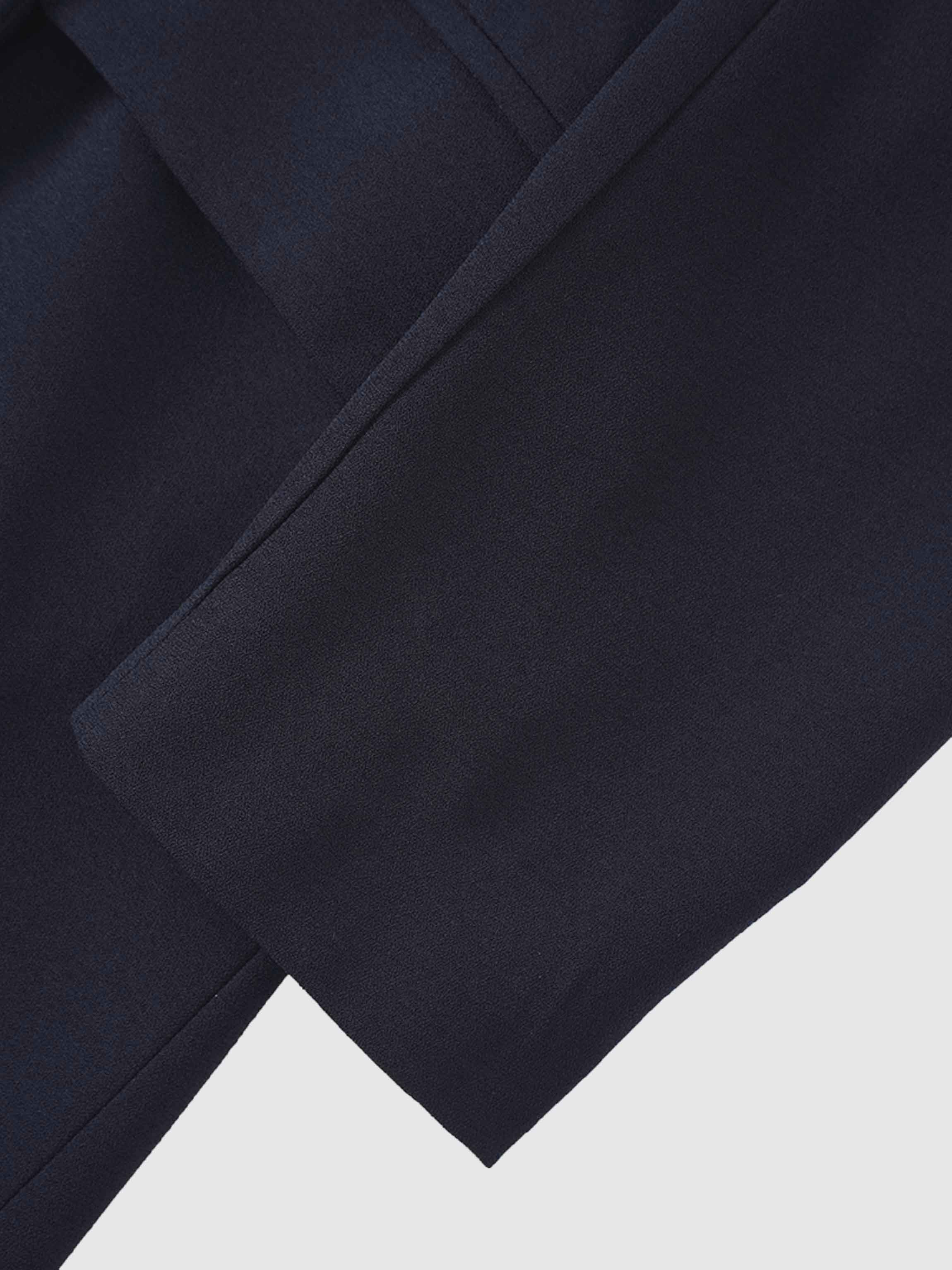 Embroidered Belted Blazer-Navy