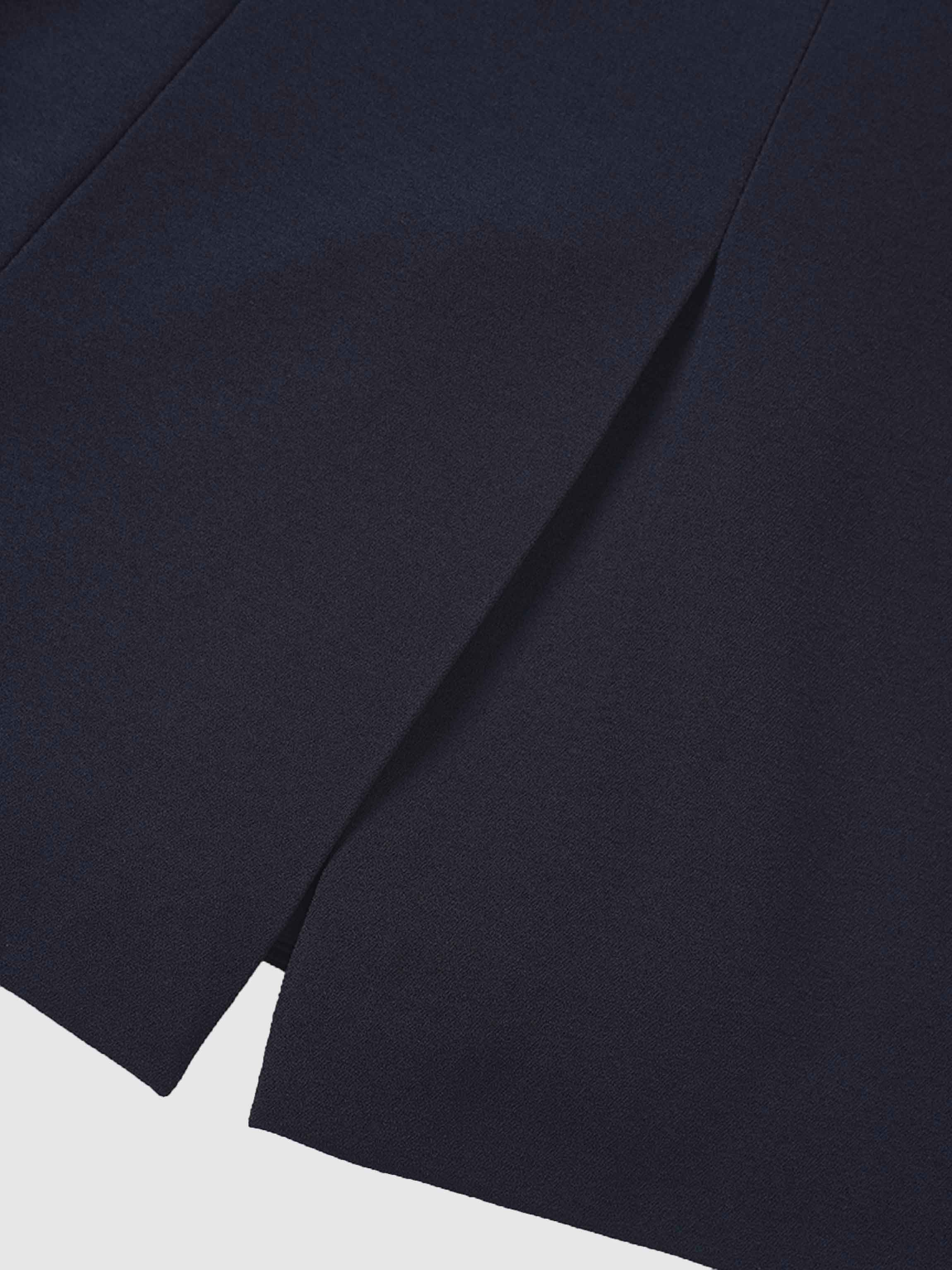 Embroidered Belted Blazer-Navy