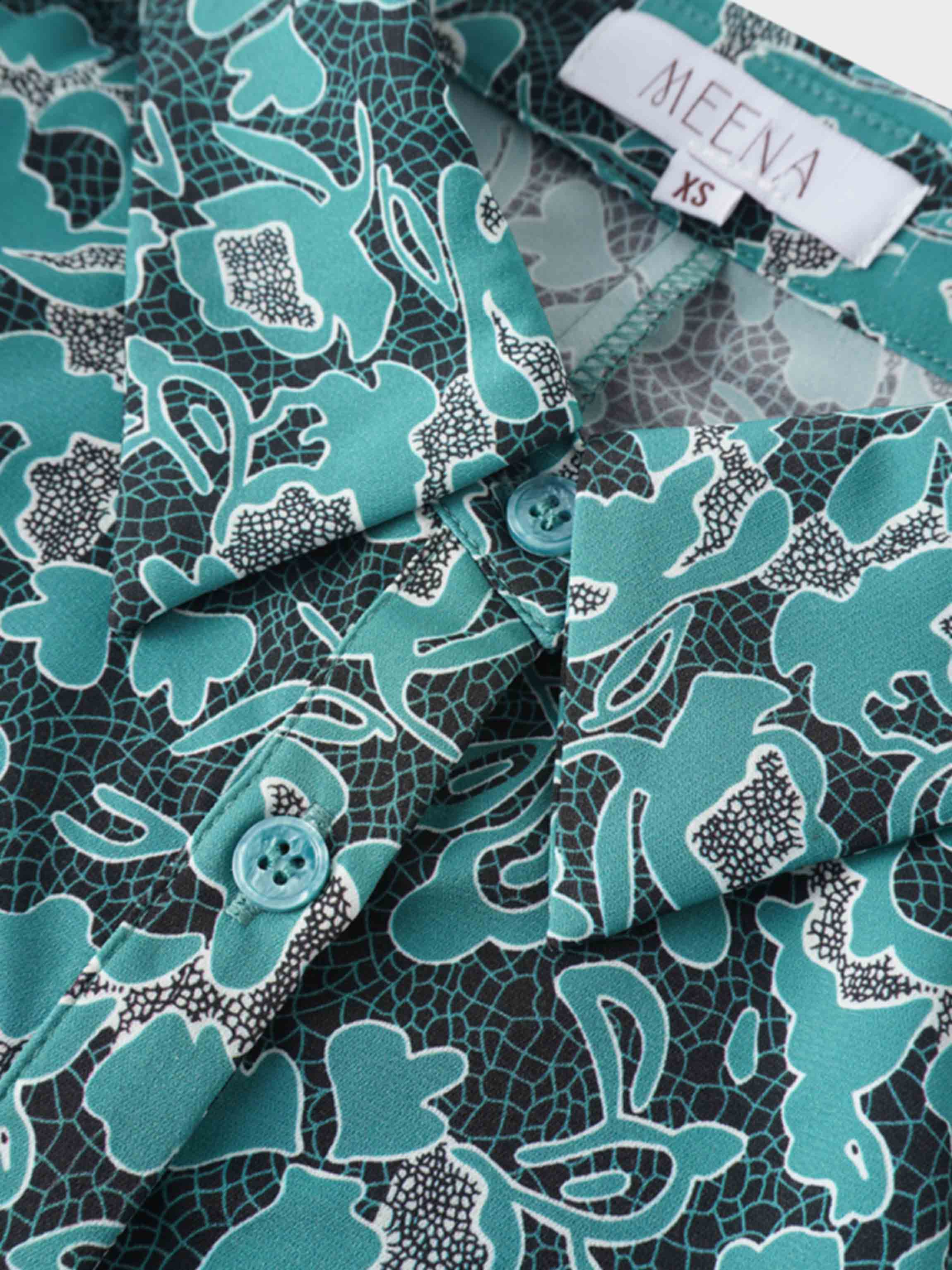 Front Shirred Shirtdress-Teal Floral