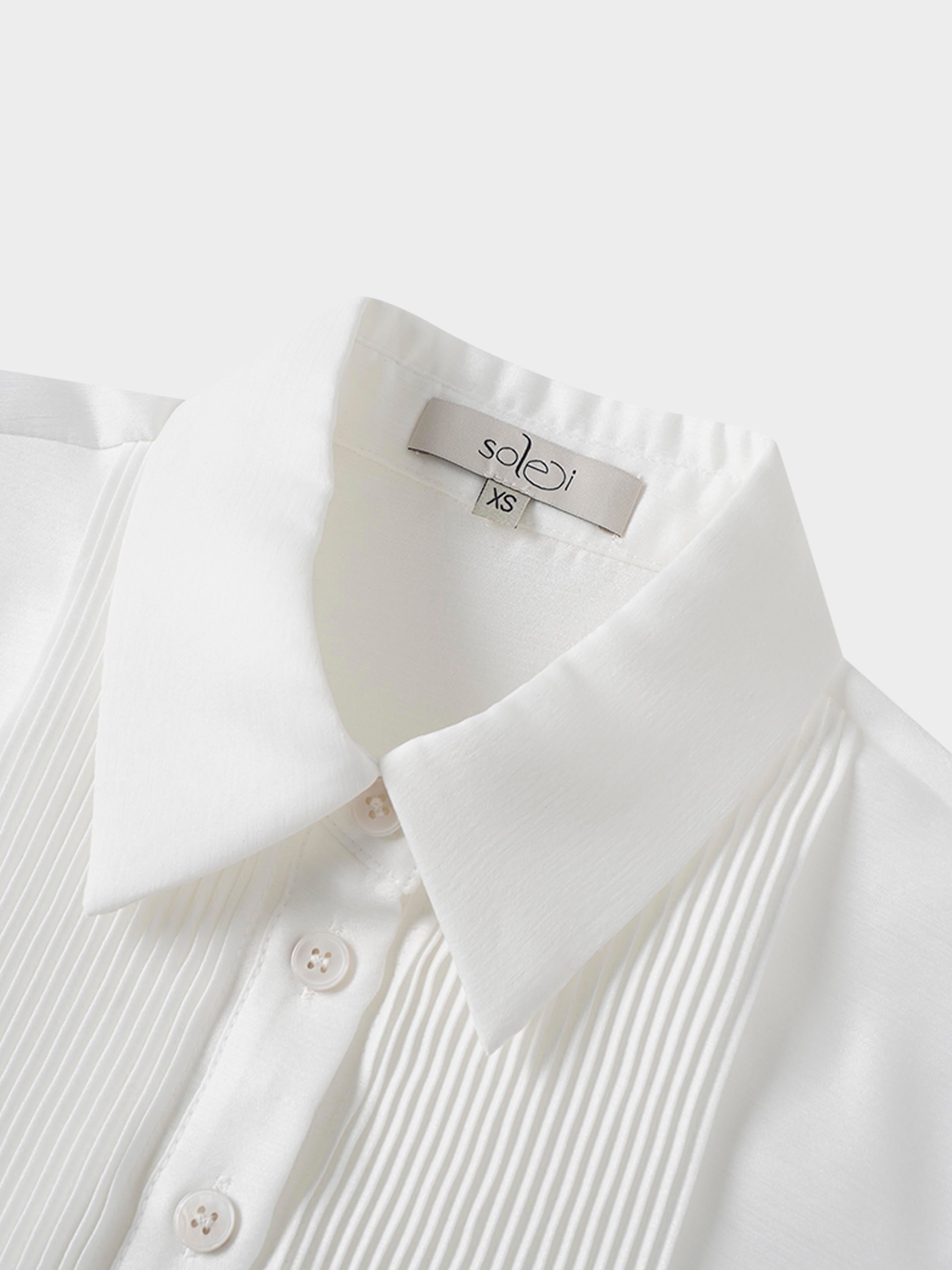 Pintuck Button Down Blouse-White