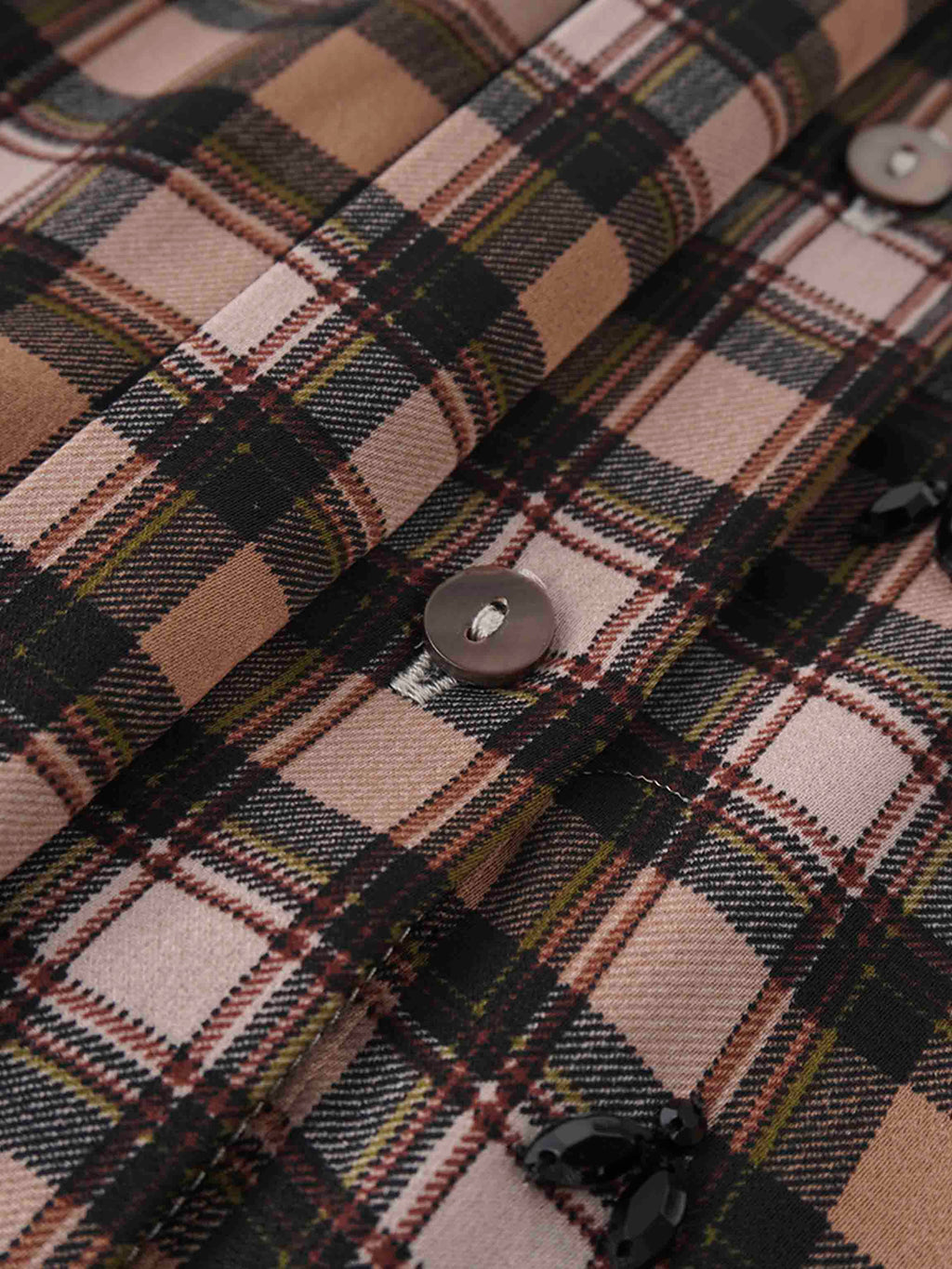 Stone Embellished Belted Shirtdress-Brown Plaid