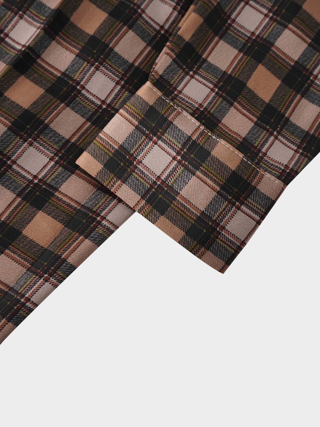 Stone Embellished Belted Shirtdress-Brown Plaid