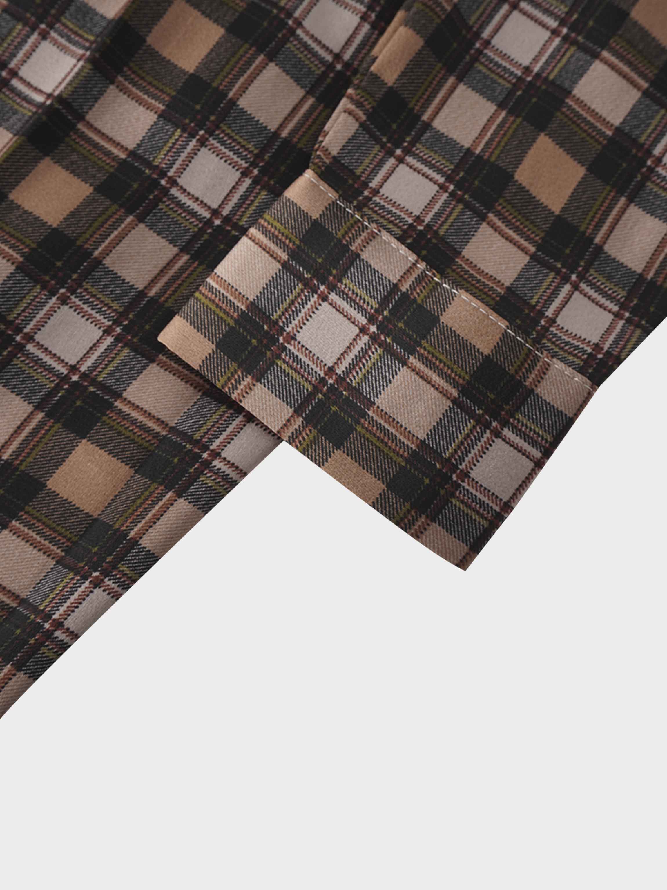 Stone Embellished Belted Shirtdress-Brown Plaid