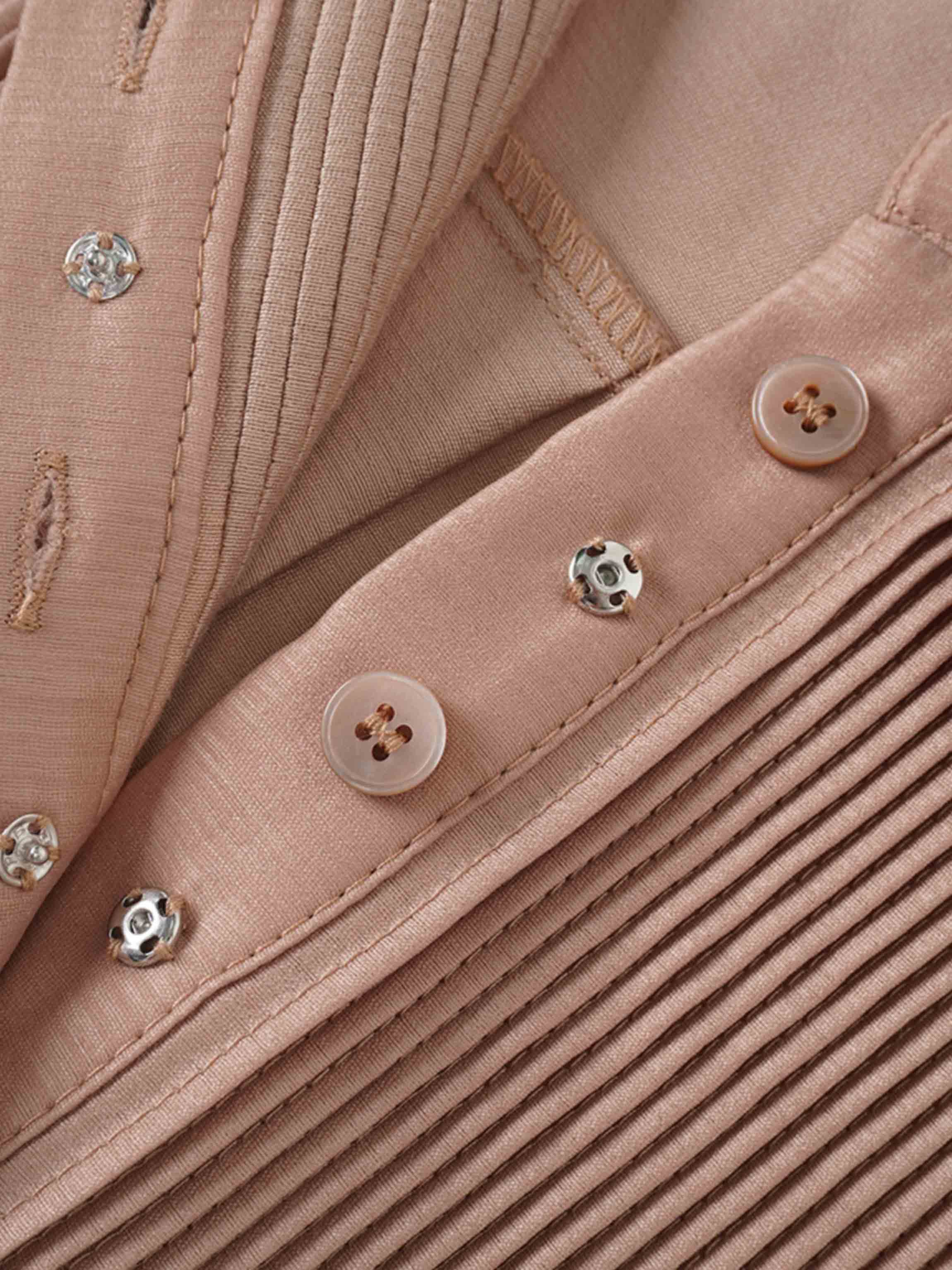 Pintuck Button Down Blouse-Champagne