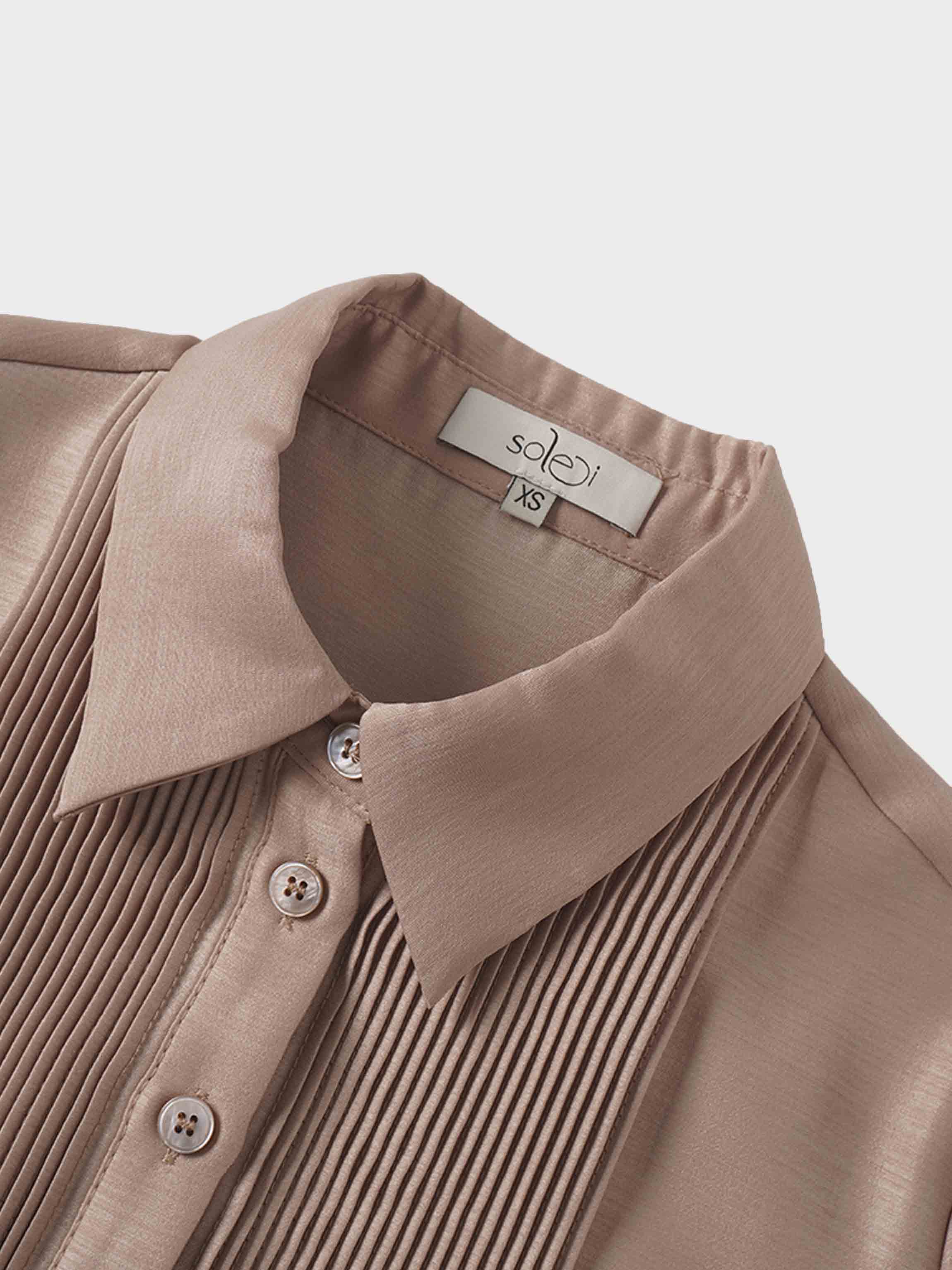 Pintuck Button Down Blouse-Champagne