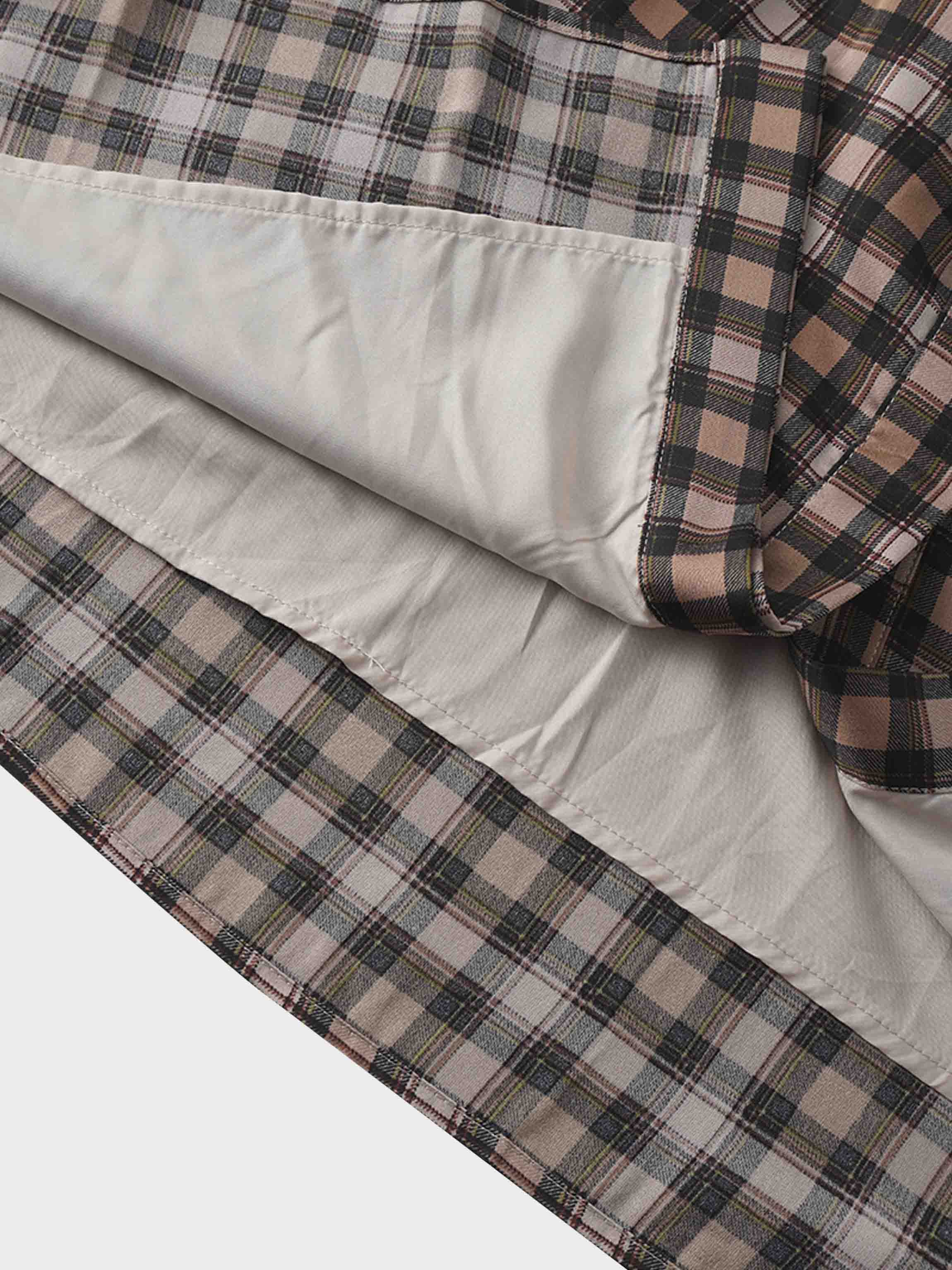 Stone Embellished Belted Shirtdress-Brown Plaid