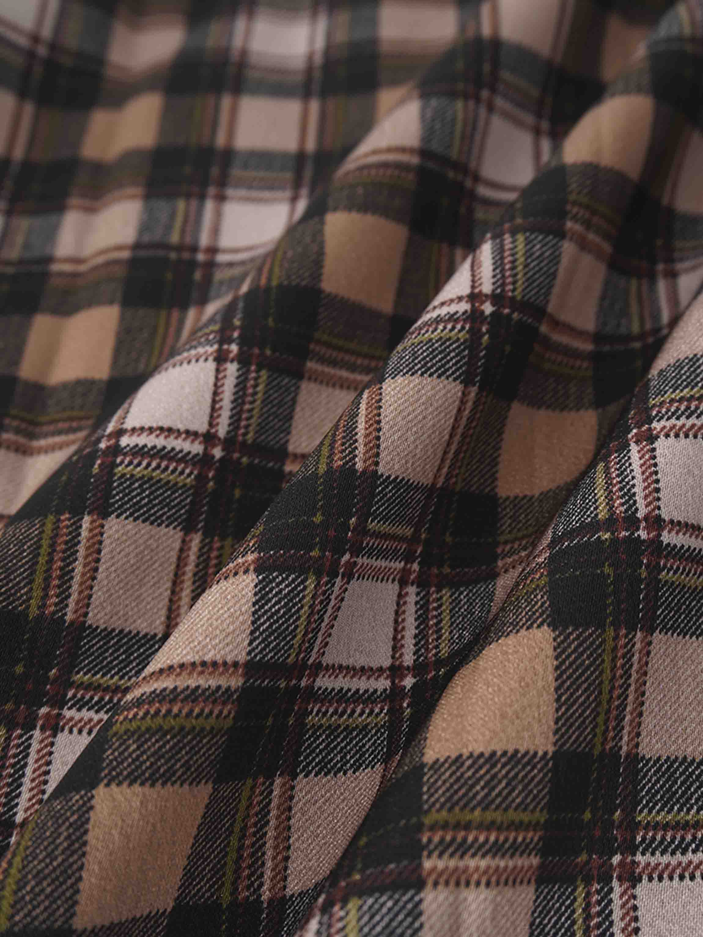 Stone Embellished Belted Shirtdress-Brown Plaid