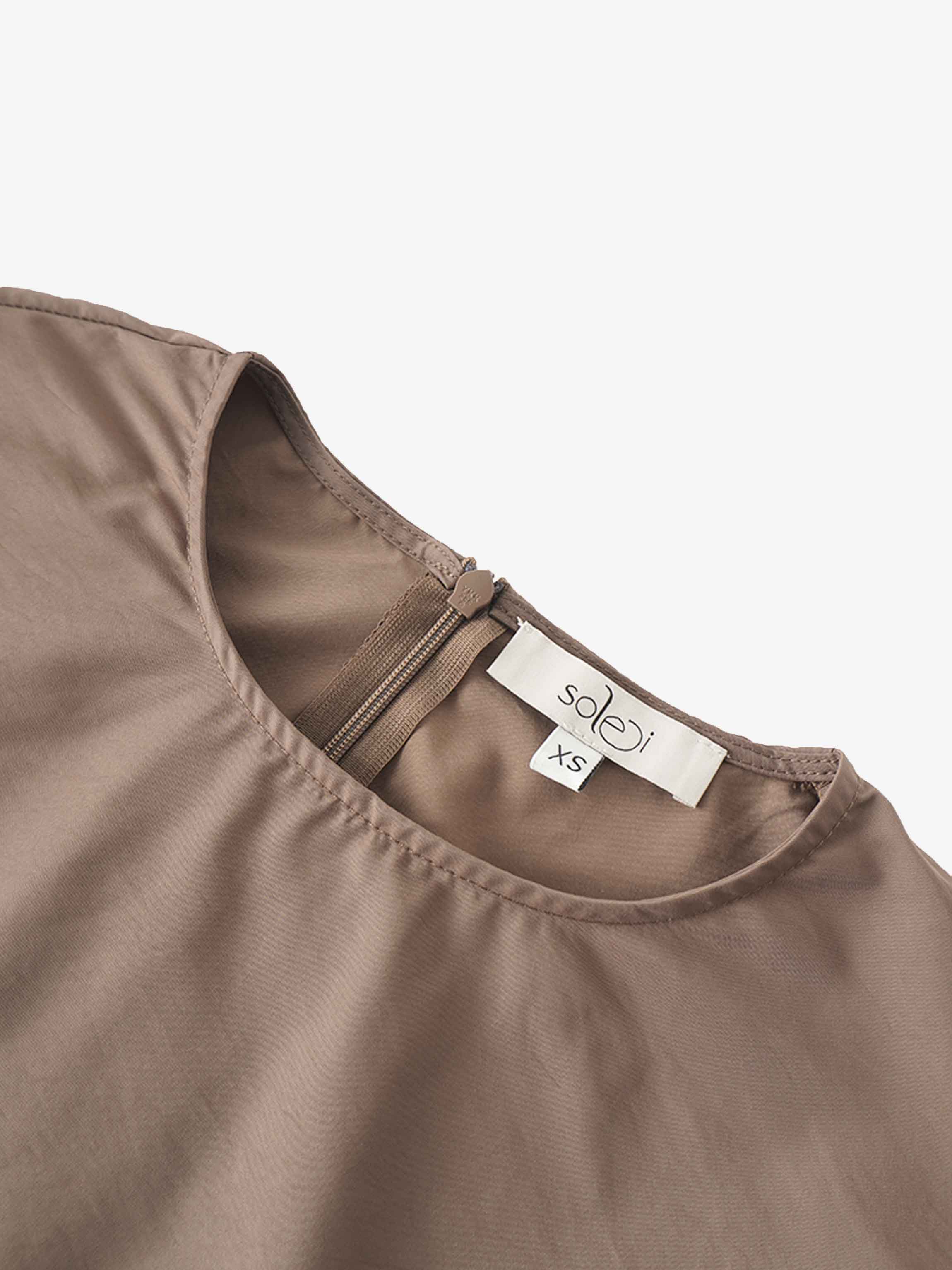 Bubble Sleeve Taffeta Top-Mocha Mousse