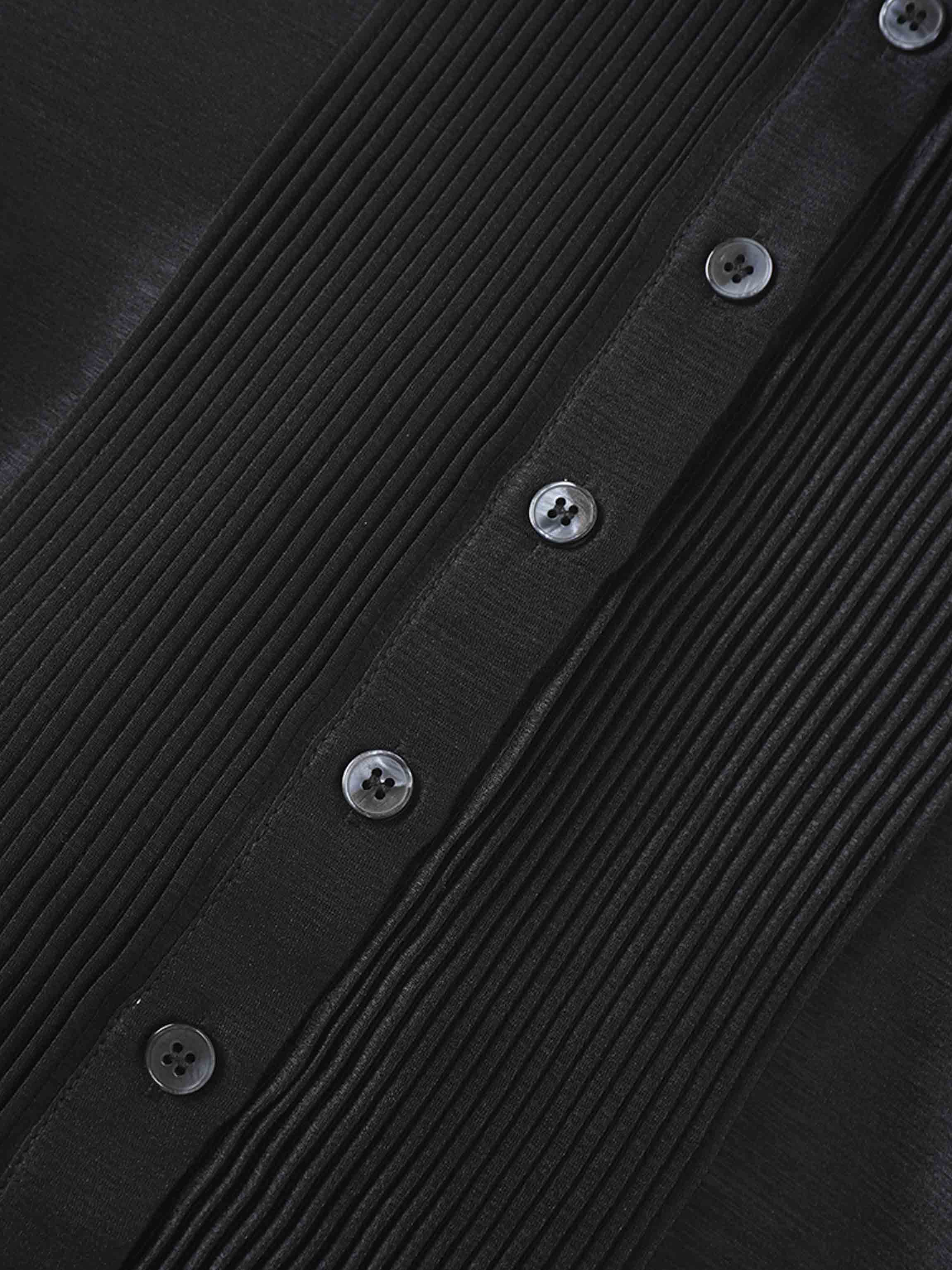 Pintuck Button Down Blouse-Black