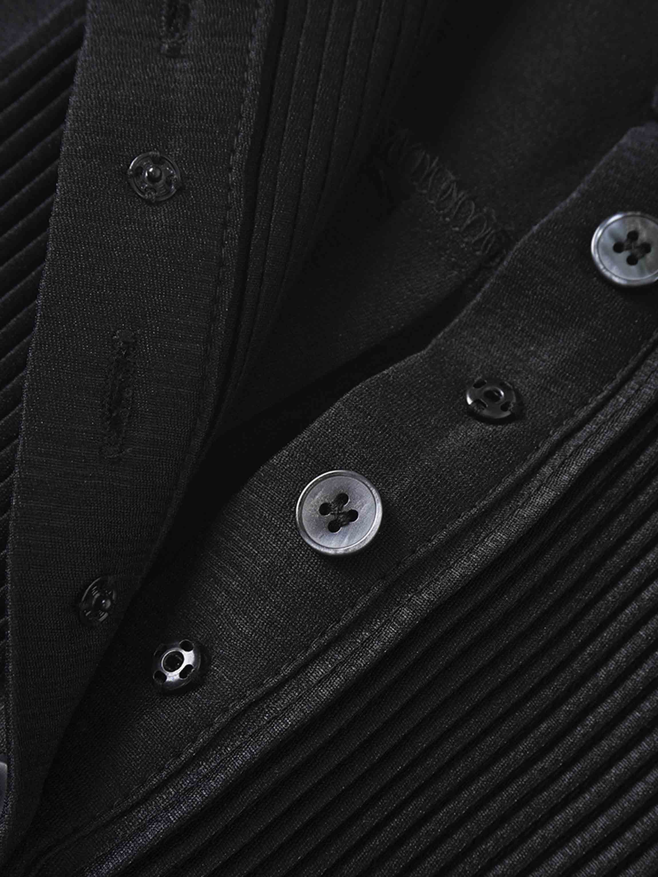 Pintuck Button Down Blouse-Black