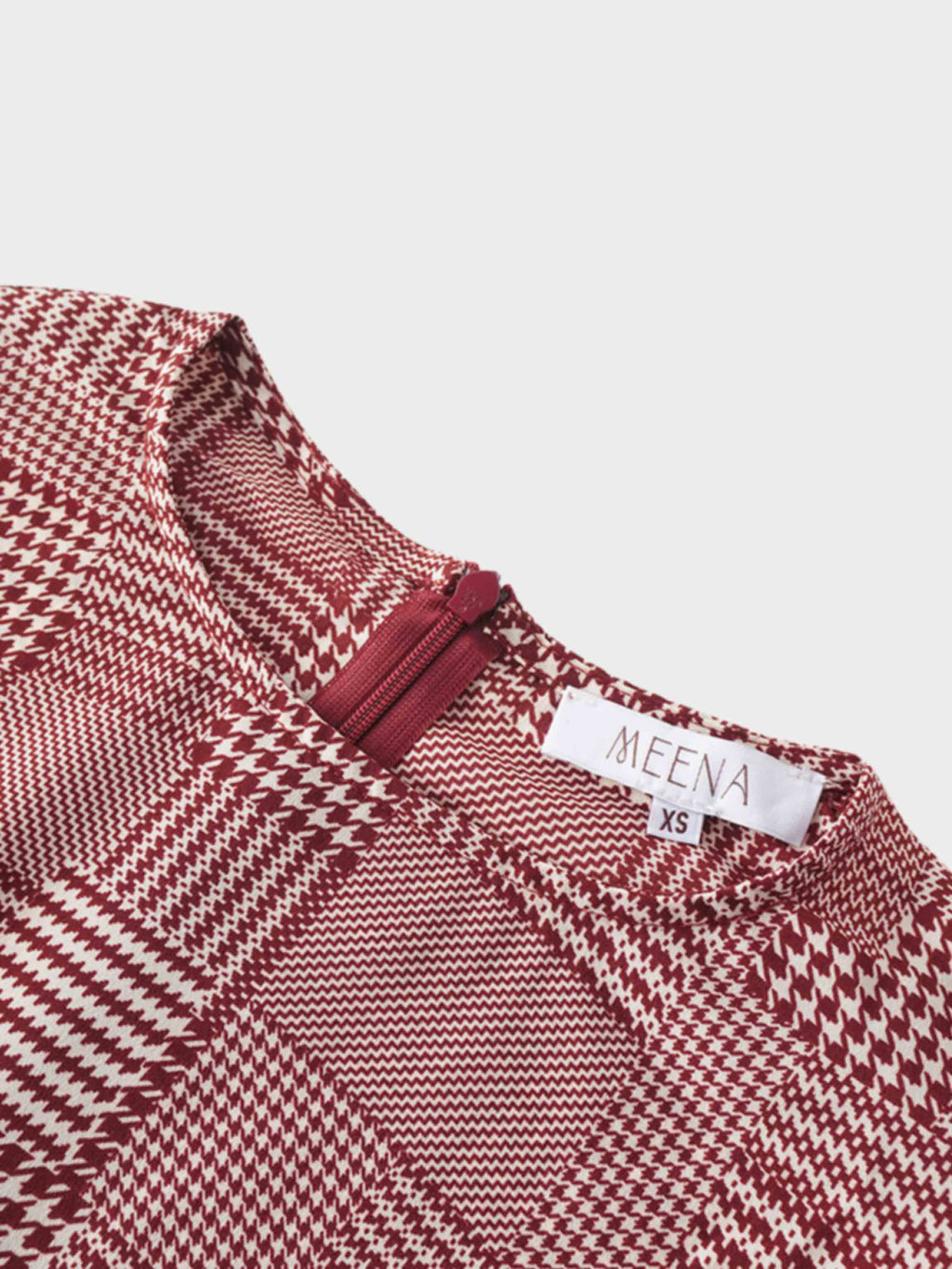 Houndstooth Blouson Sleeve Blouse-Burgundy