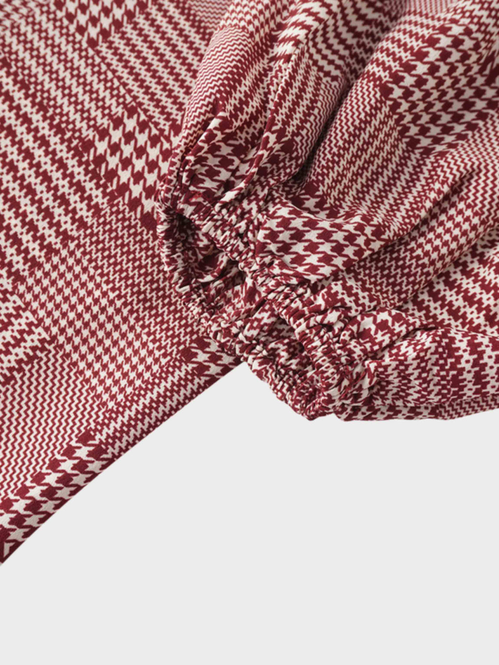 Houndstooth Blouson Sleeve Blouse-Burgundy