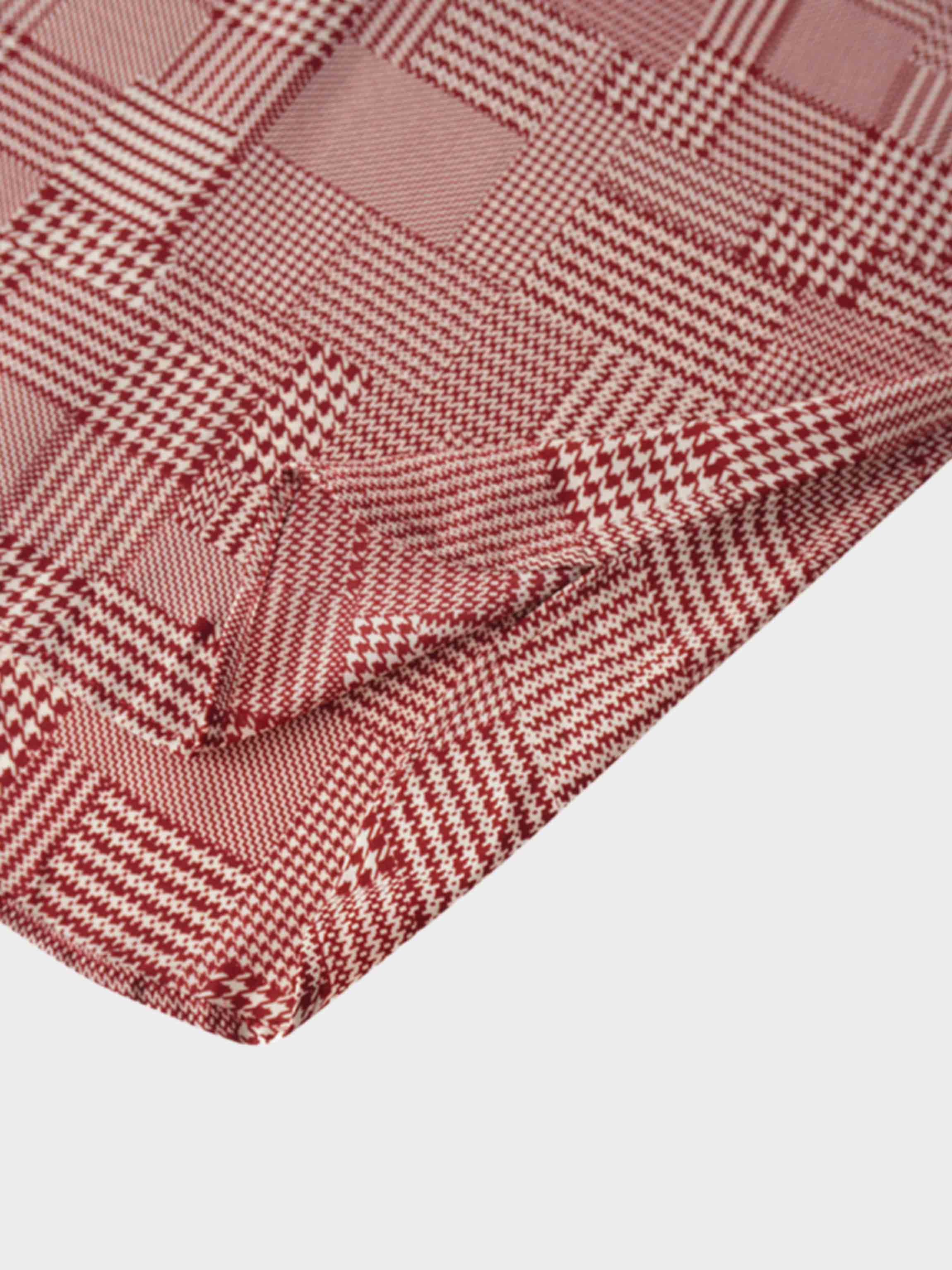 Houndstooth Blouson Sleeve Blouse-Burgundy