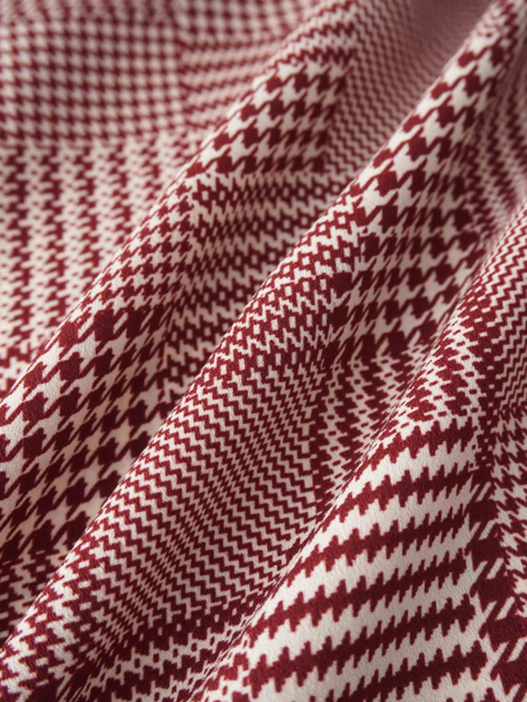 Houndstooth Blouson Sleeve Blouse-Burgundy