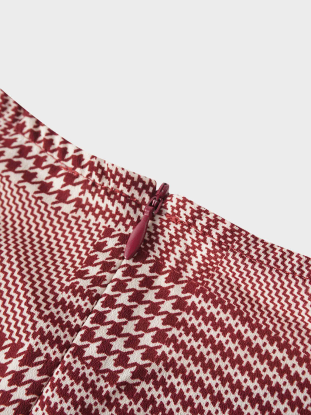 Houndstooth Blouson Sleeve Blouse-Burgundy