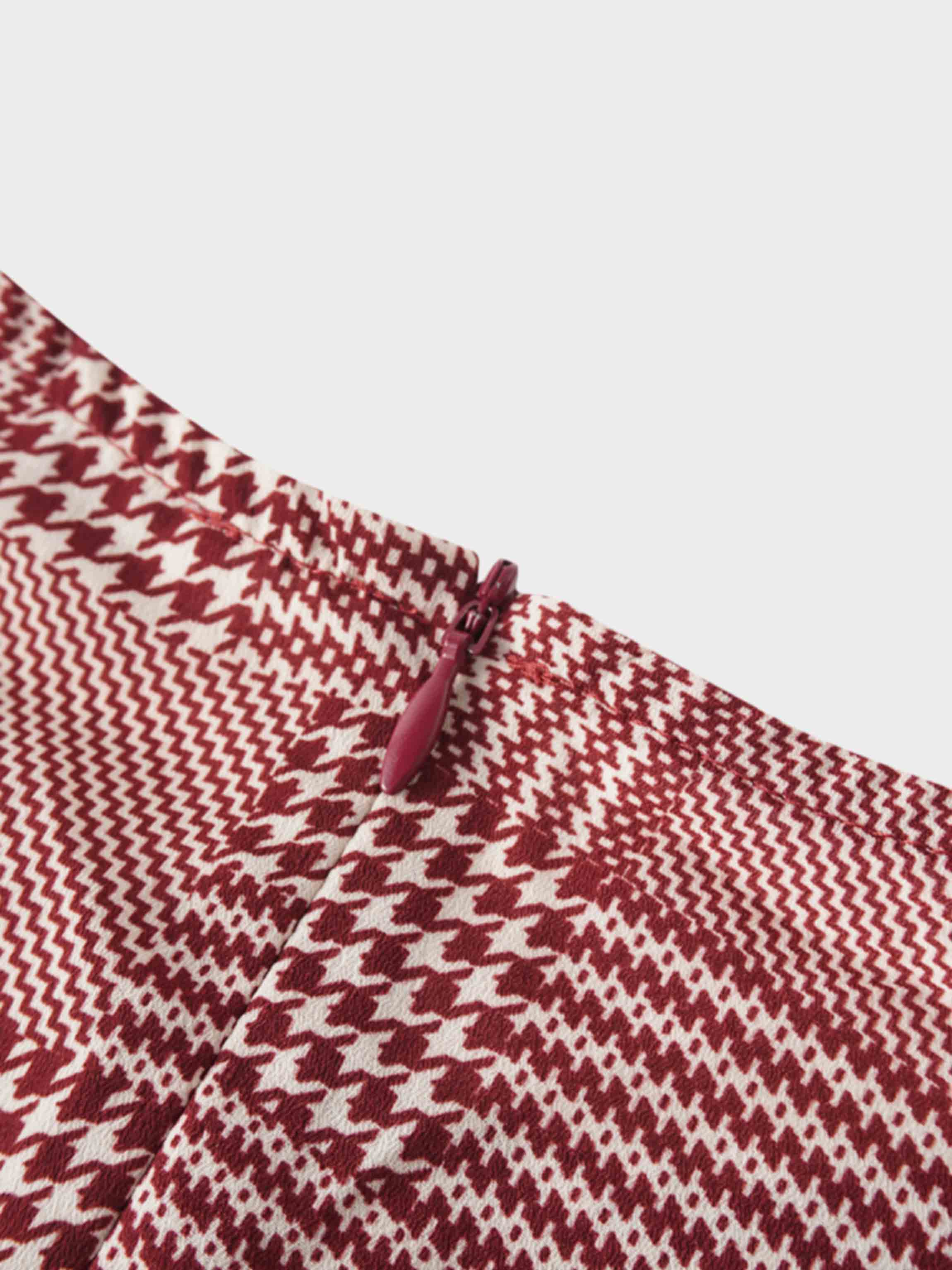 Houndstooth Blouson Sleeve Blouse-Burgundy