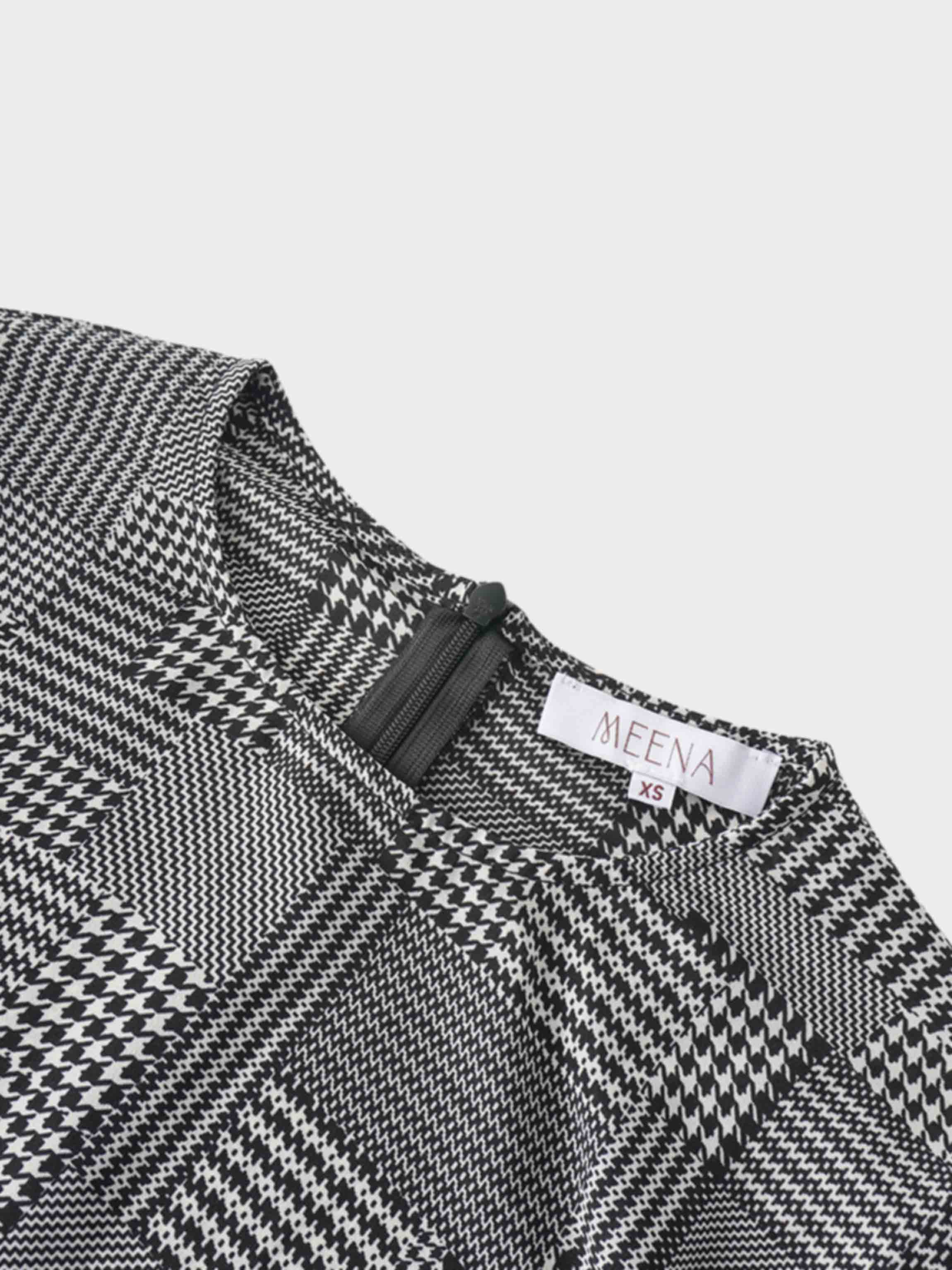 Houndstooth Blouson Sleeve Blouse-Black