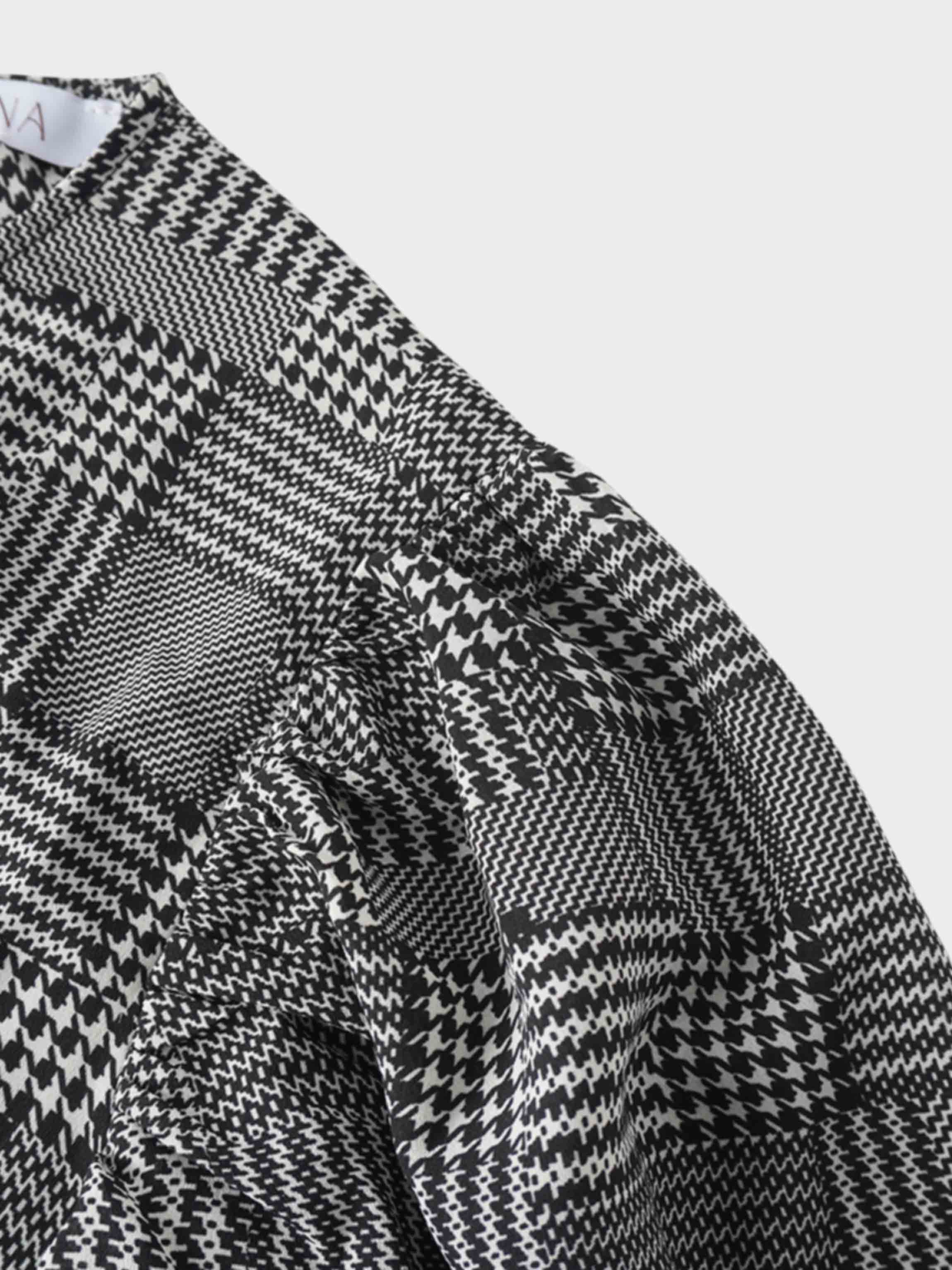 Houndstooth Blouson Sleeve Blouse-Black