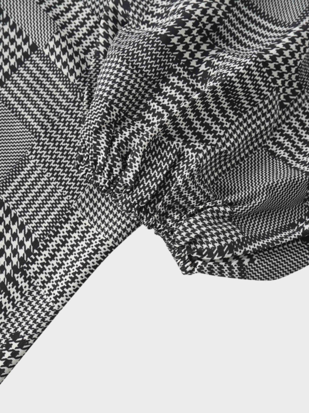 Houndstooth Blouson Sleeve Blouse-Black