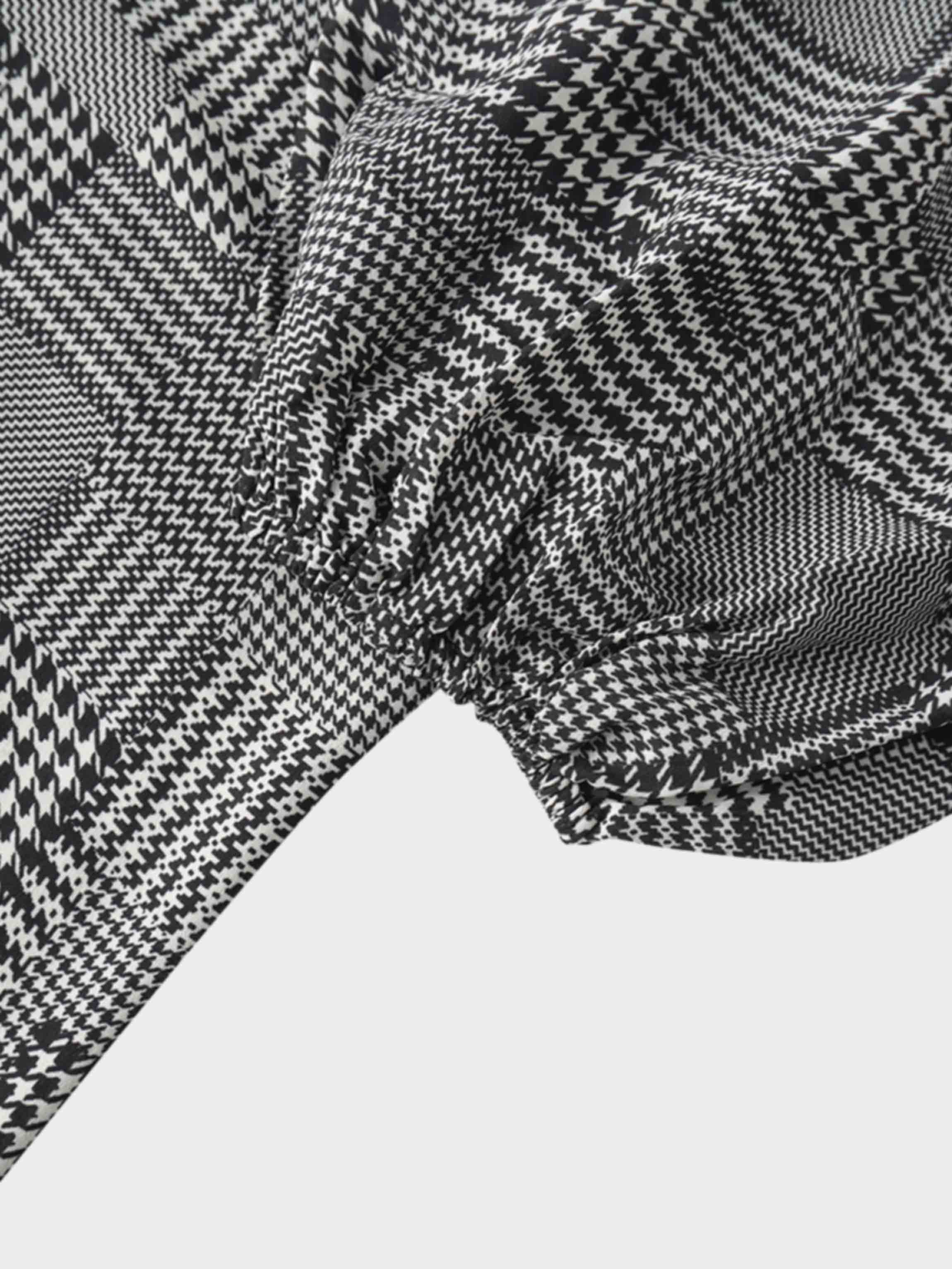 Houndstooth Blouson Sleeve Blouse-Black