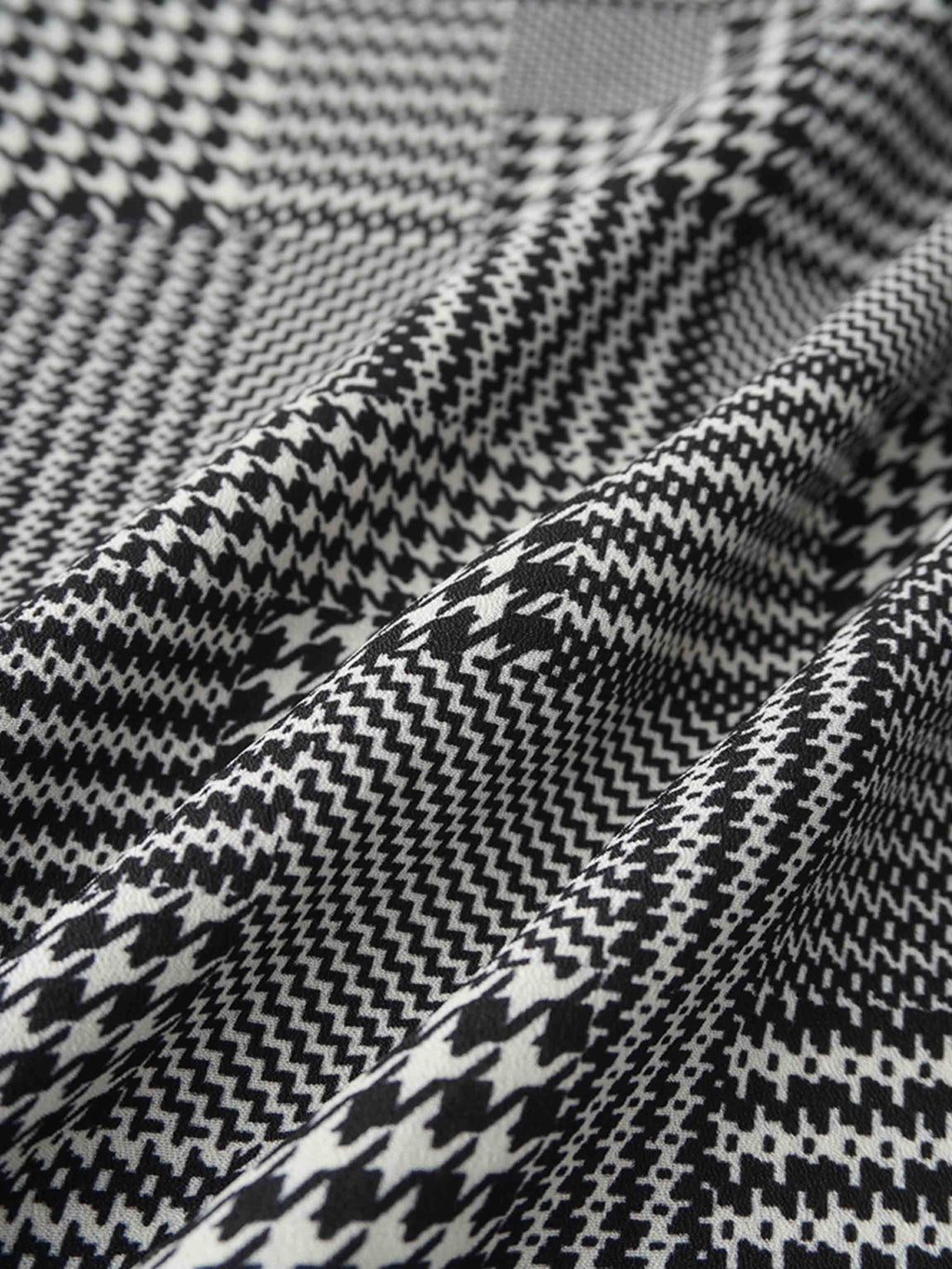 Houndstooth Blouson Sleeve Blouse-Black