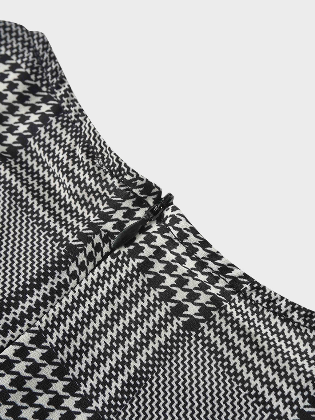 Houndstooth Blouson Sleeve Blouse-Black