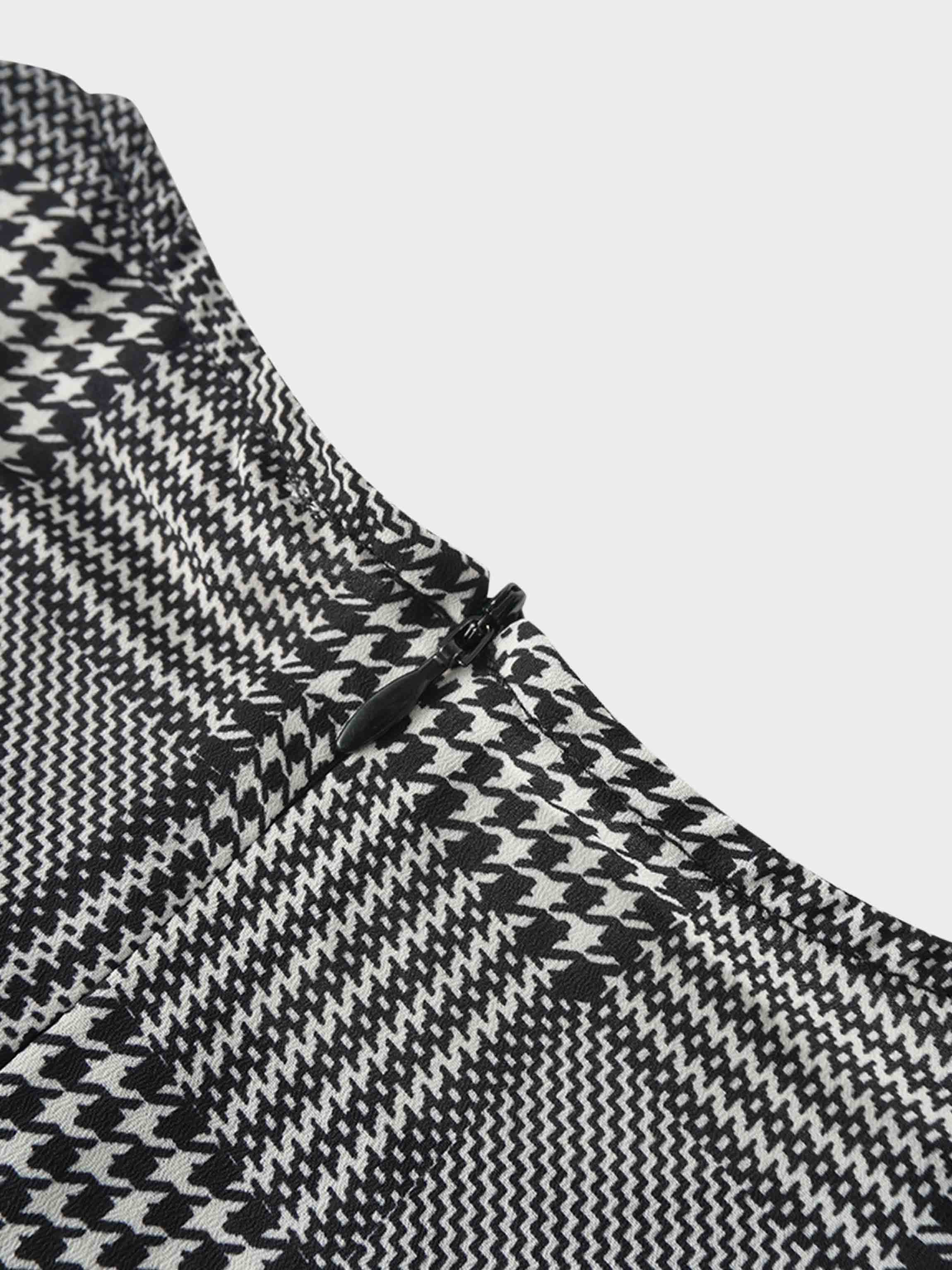 Houndstooth Blouson Sleeve Blouse-Black