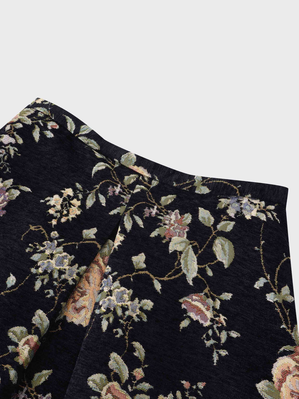 Brocade Midi Skirt-Black Floral