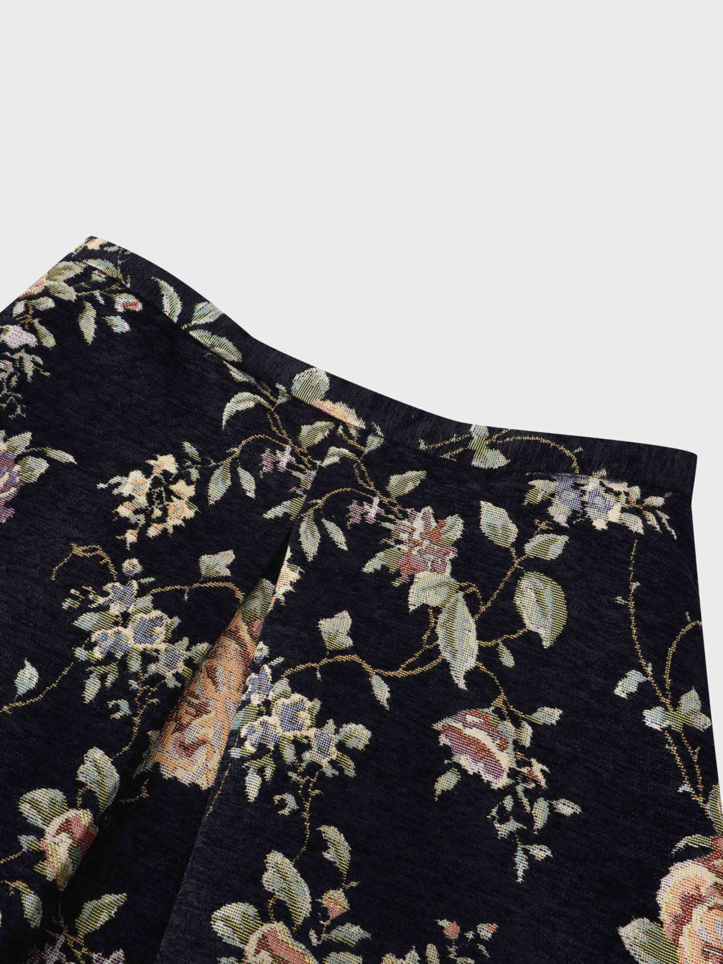 Brocade Midi Skirt-Black Floral
