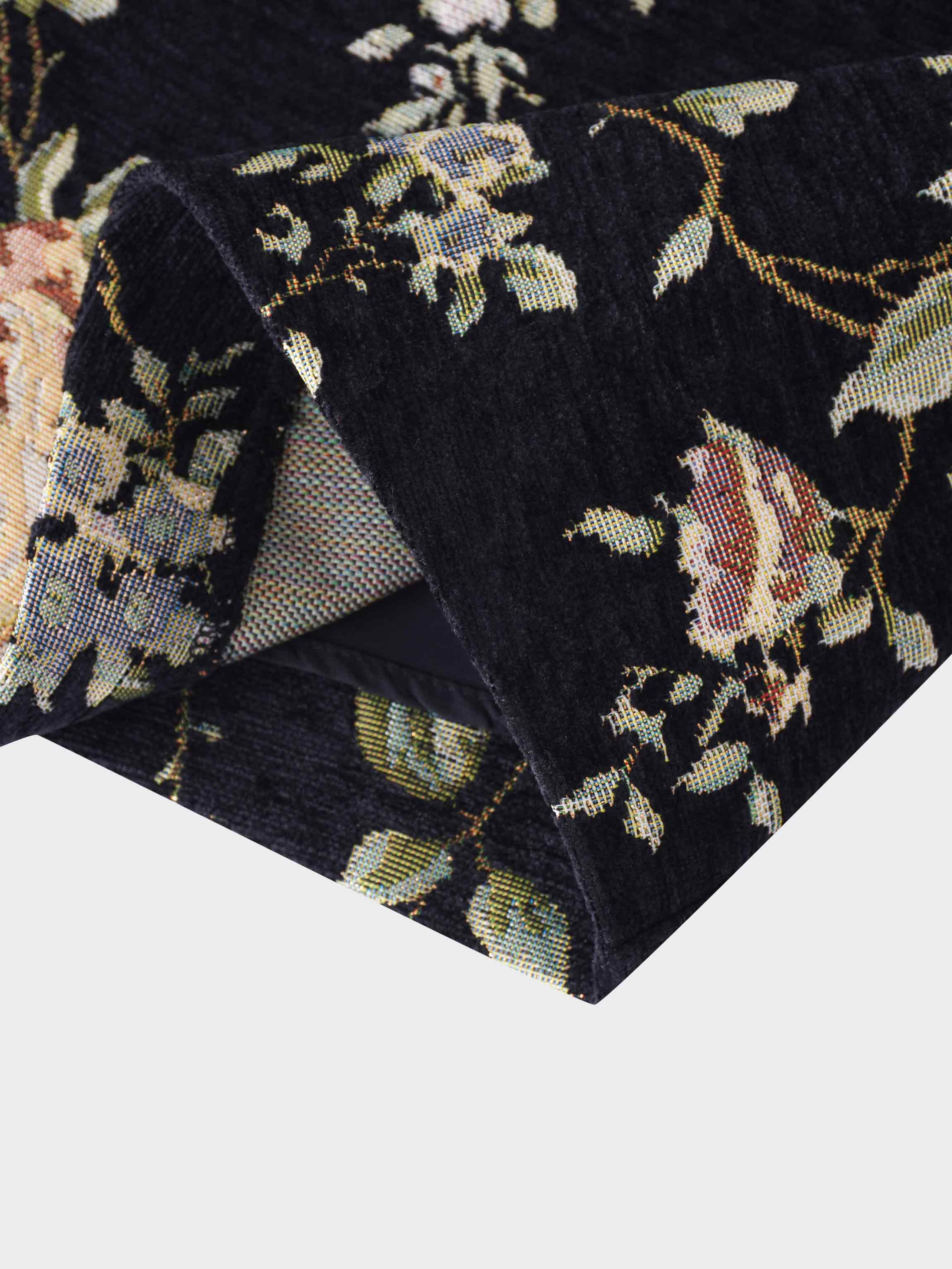 Brocade Midi Skirt-Black Floral