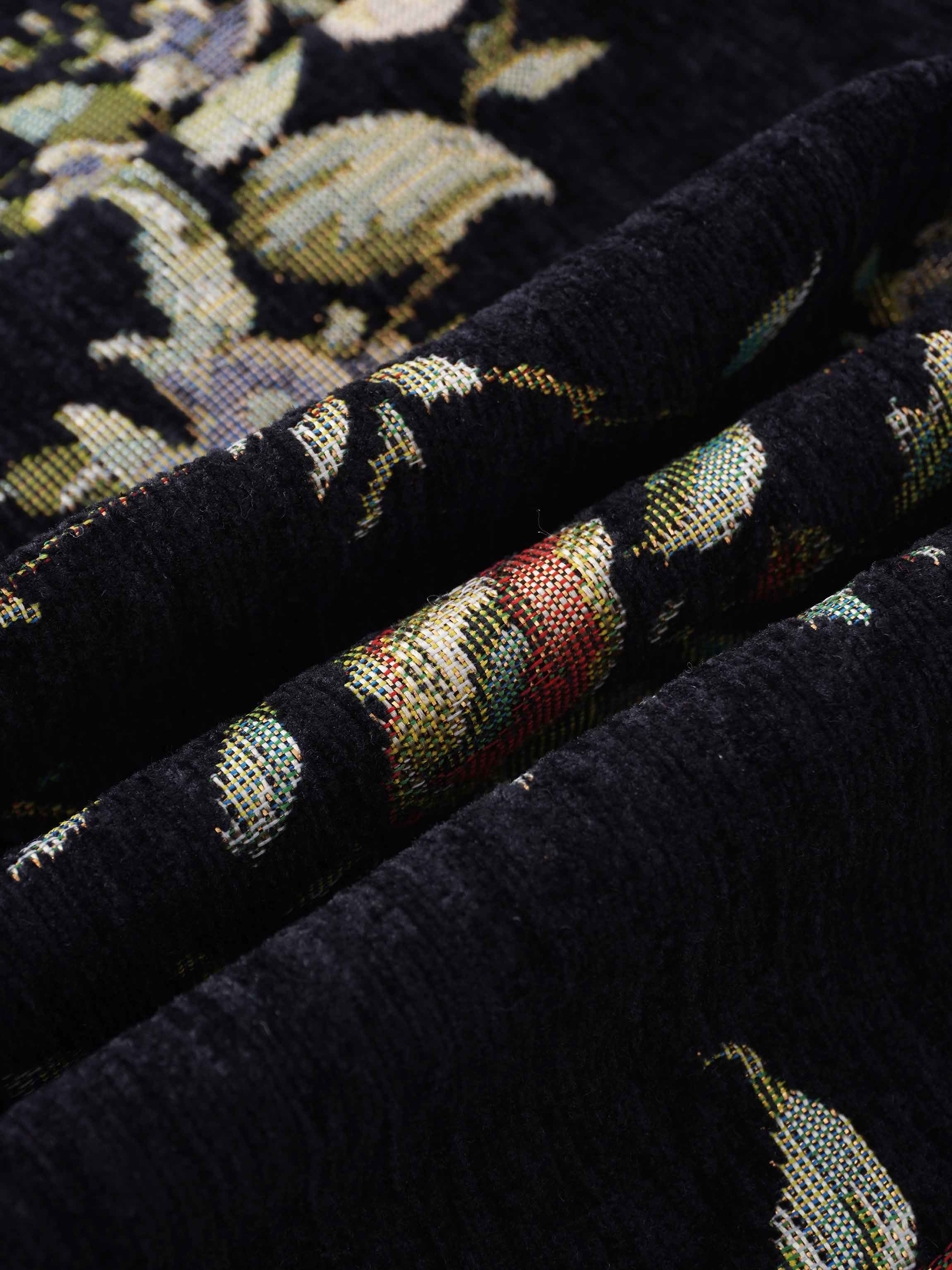 Brocade Midi Skirt-Black Floral