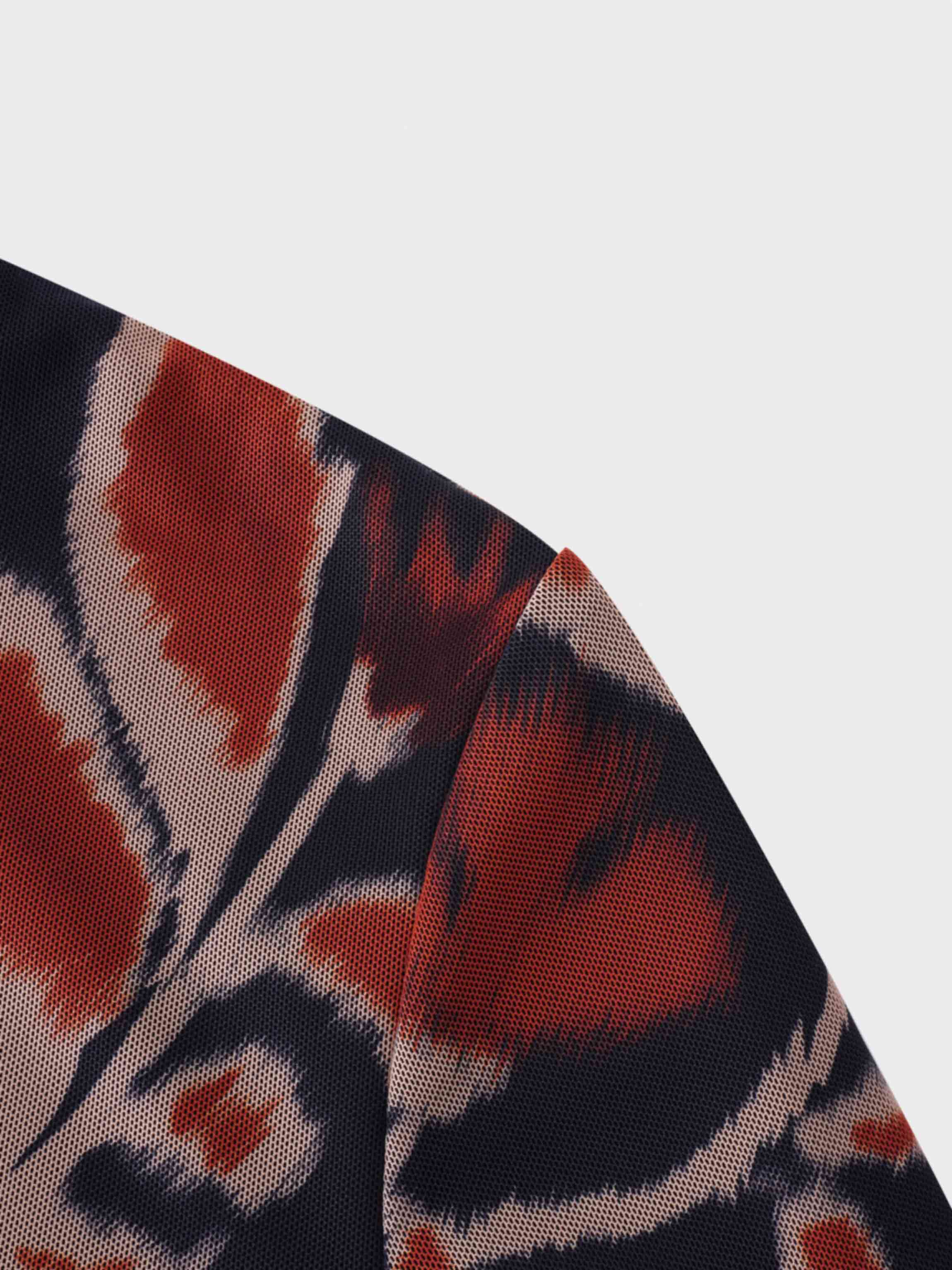 Printed Mesh Turtleneck-Marigold