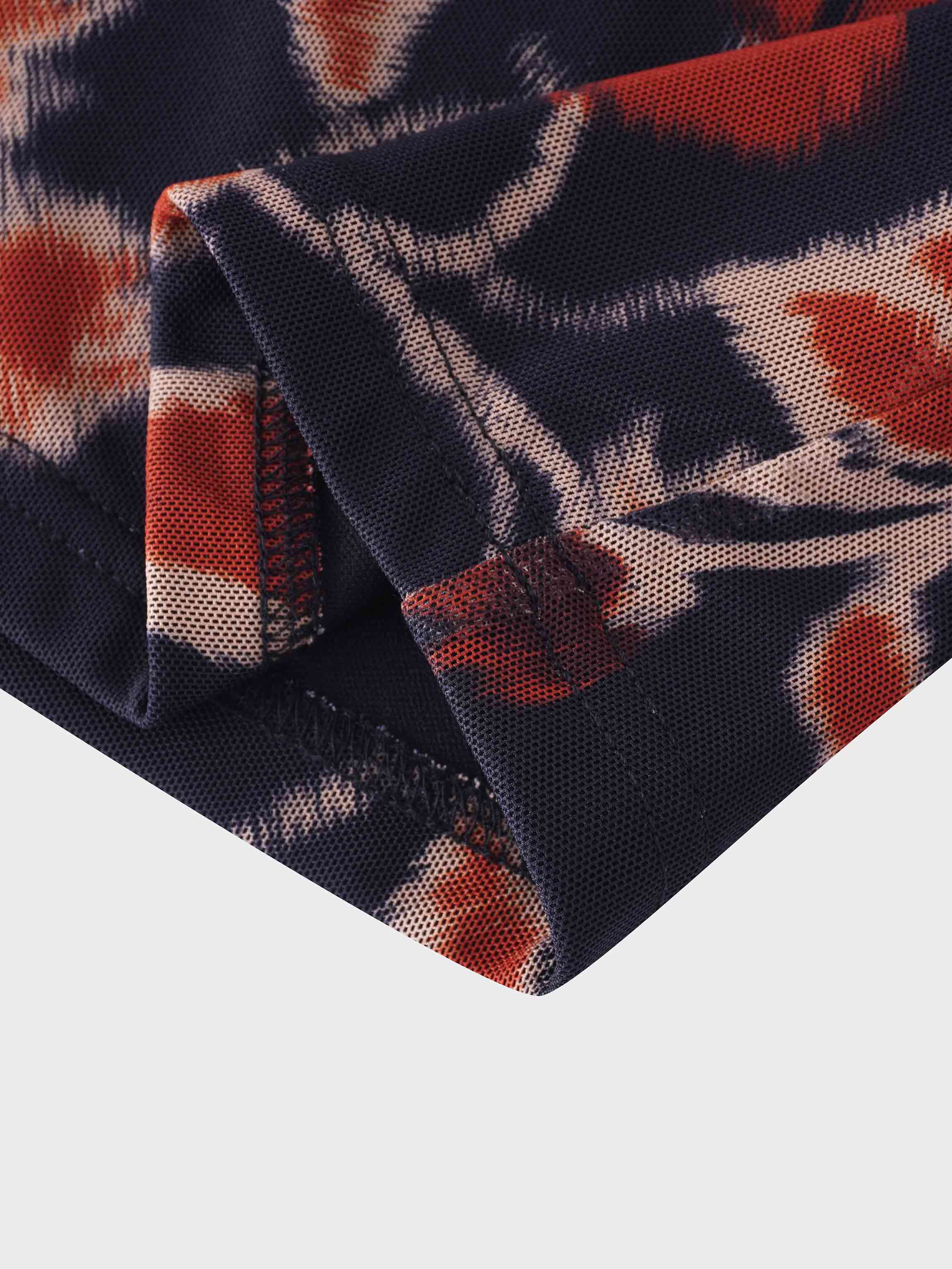 Printed Mesh Turtleneck-Marigold