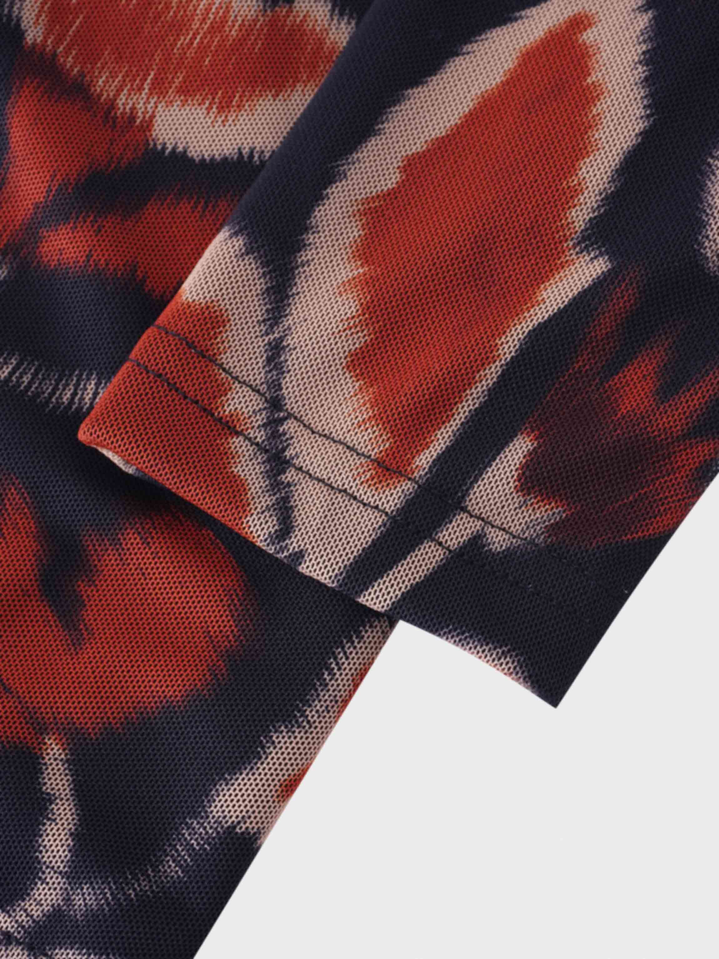 Printed Mesh Turtleneck-Marigold