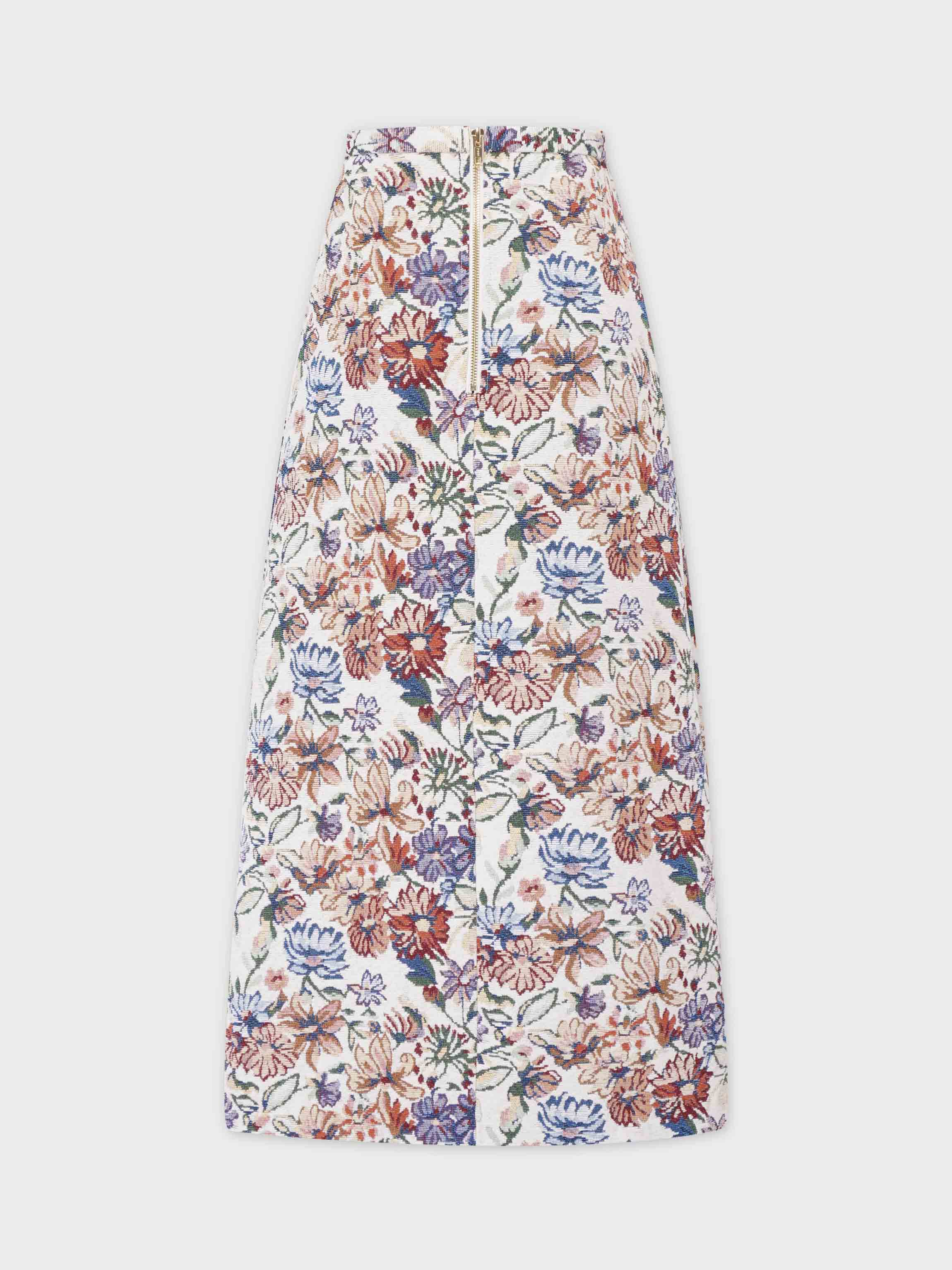 Brocade Midi Skirt-Cream Floral