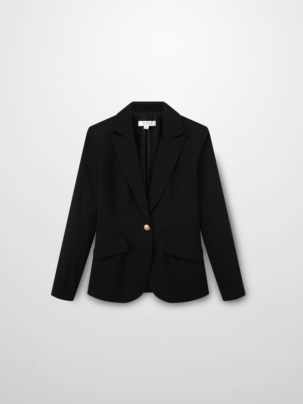 Gold Button Pinstripe Blazer-Black
