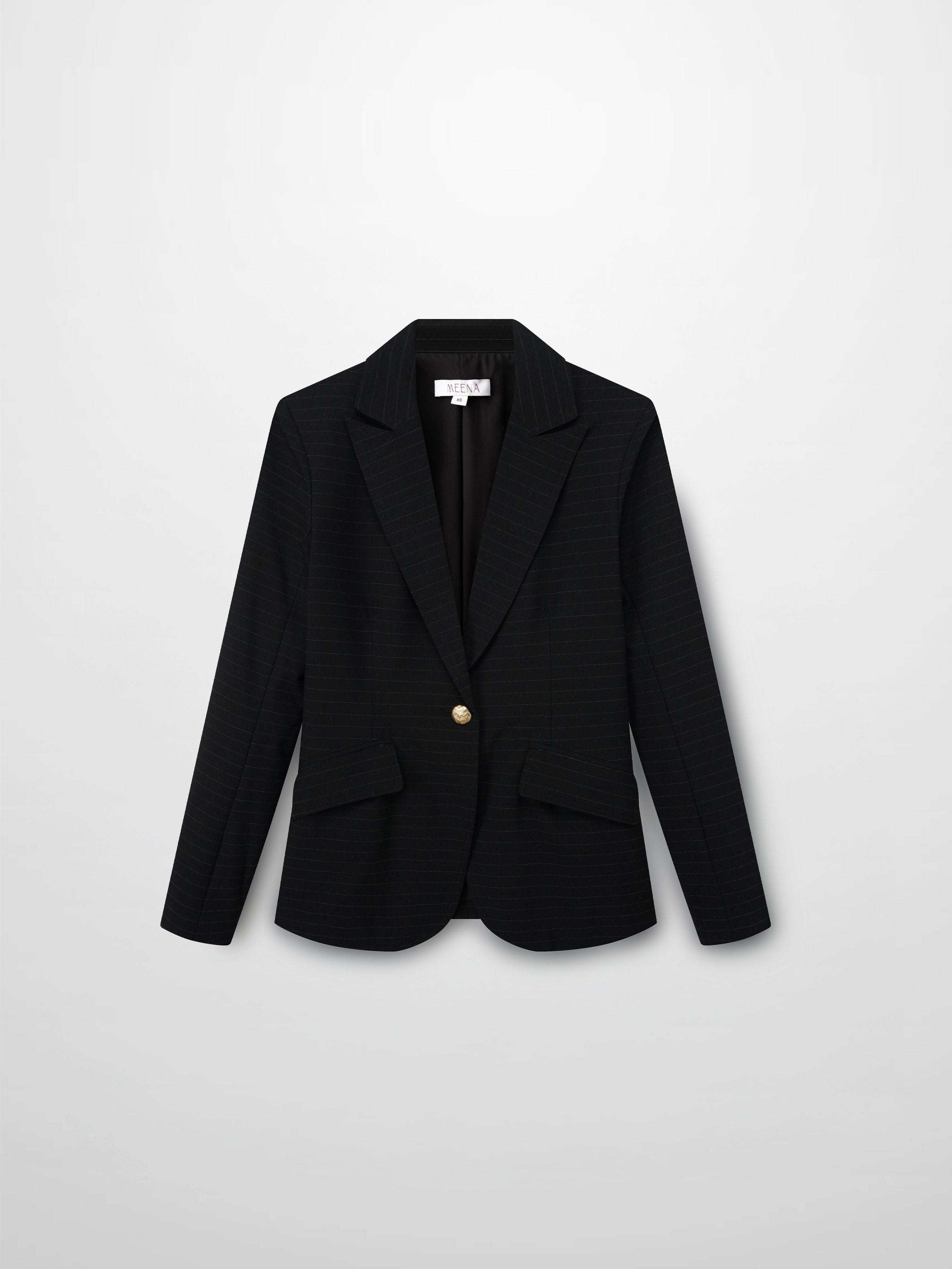 Gold Button Pinstripe Blazer-Black