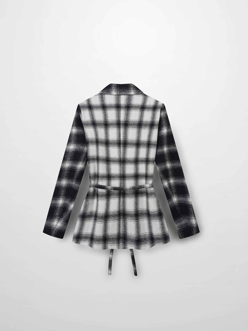 Double Breasted Belted Blazer-Black/White Plaid