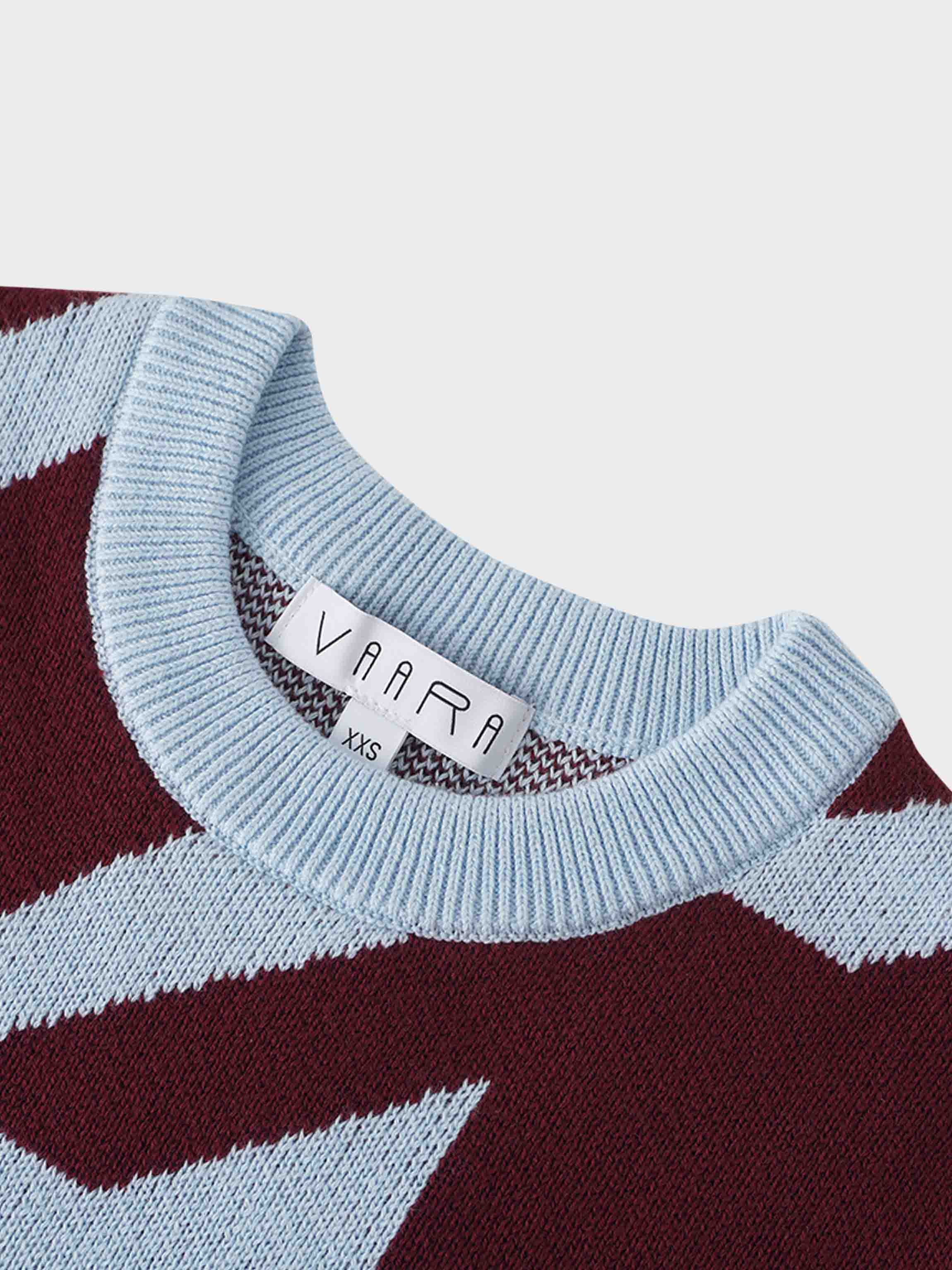 Oversized Houndstooth Sweater-Light Blue/Burgundy