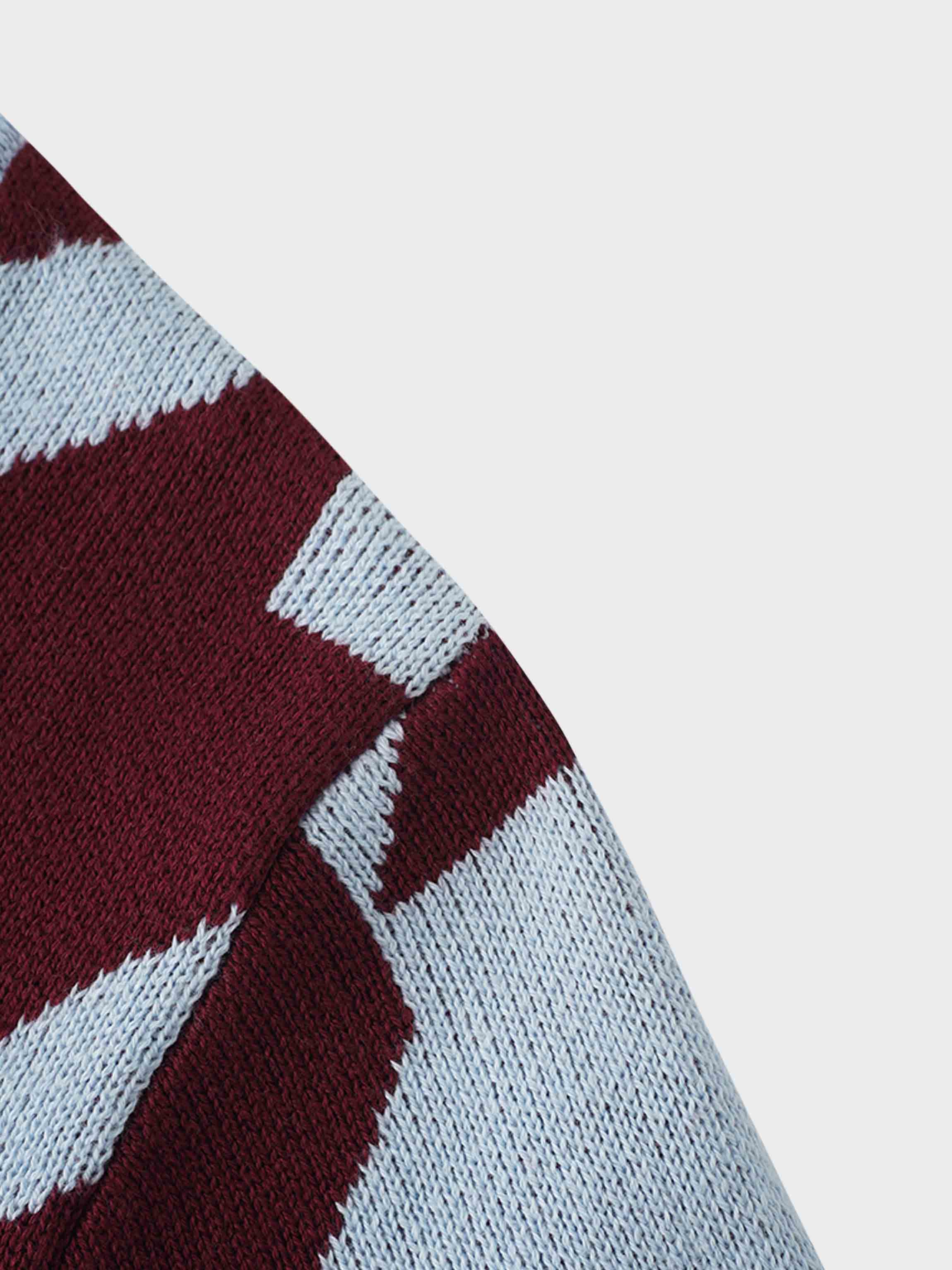 Oversized Houndstooth Sweater-Light Blue/Burgundy