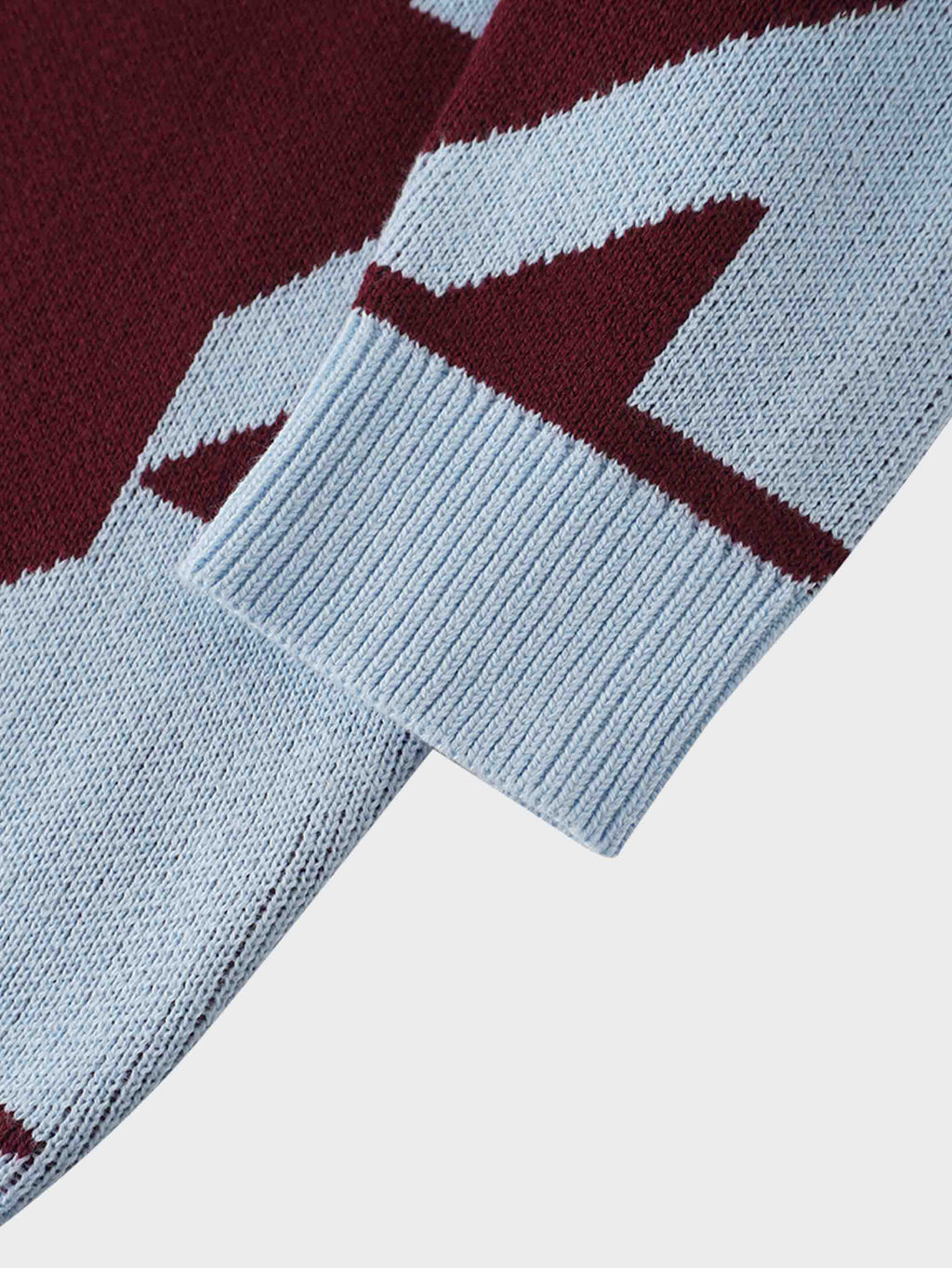 Oversized Houndstooth Sweater-Light Blue/Burgundy