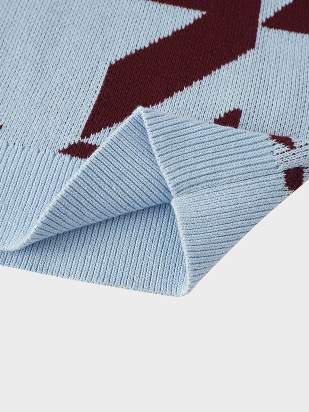 Oversized Houndstooth Sweater-Light Blue/Burgundy