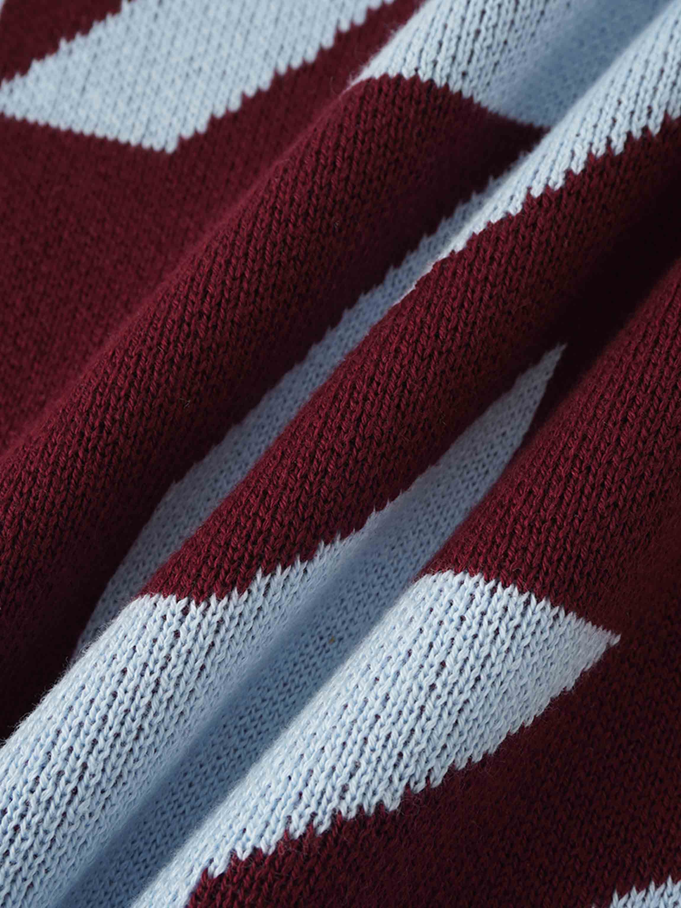 Oversized Houndstooth Sweater-Light Blue/Burgundy