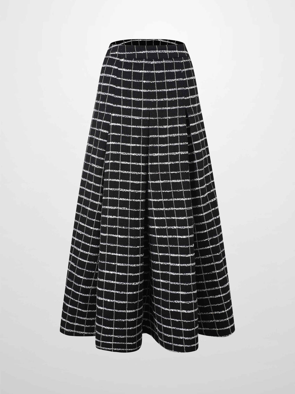 Boucle Pleat Skirt-Black and White