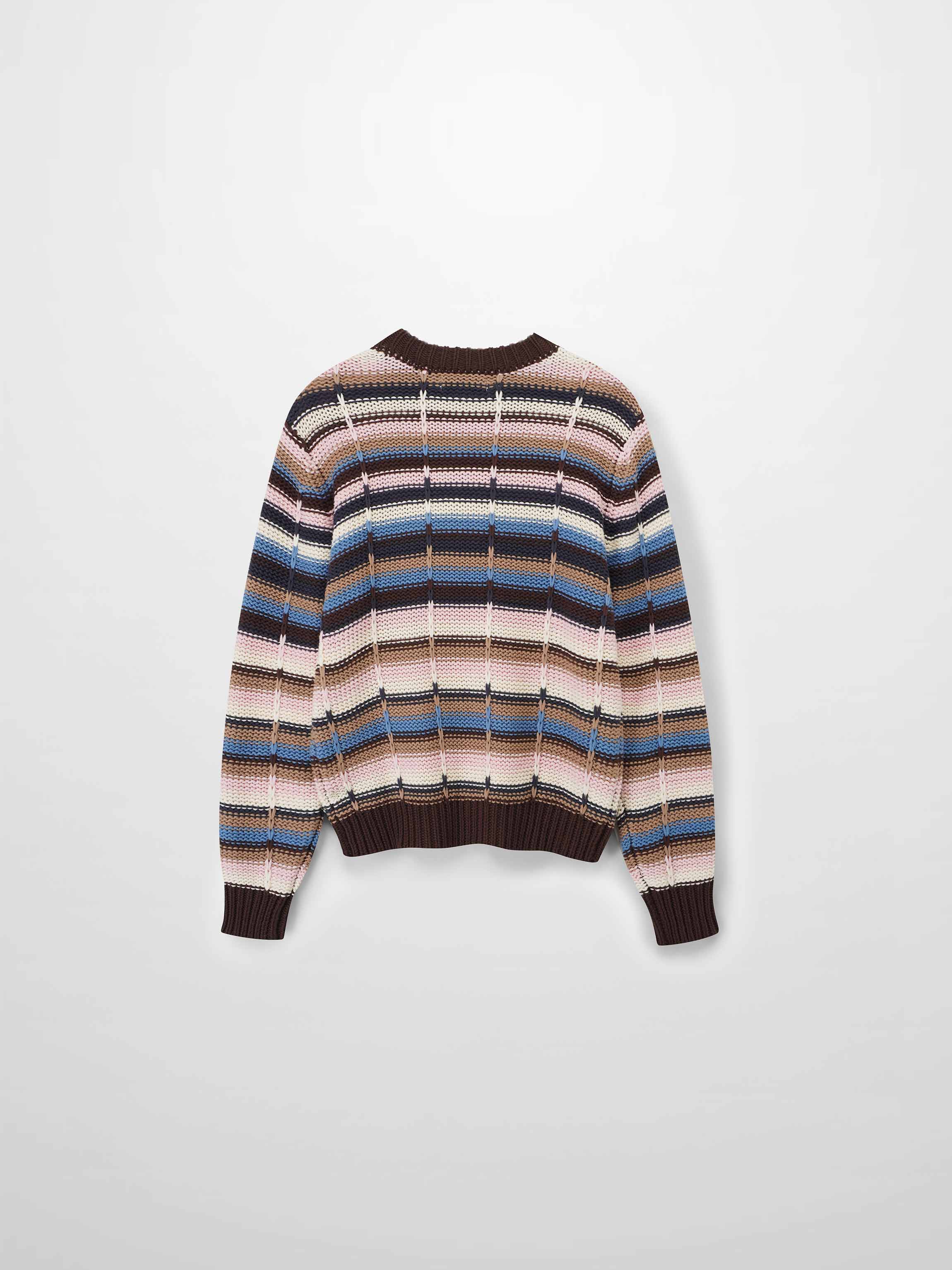Overstitch Detail Striped Sweater-Brown