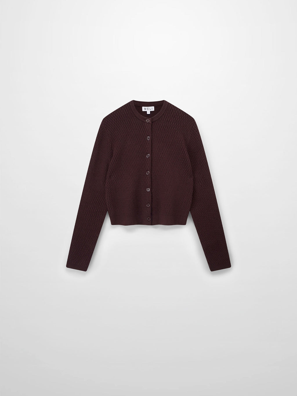 Textured Crew Cardigan-Chocolate Brown