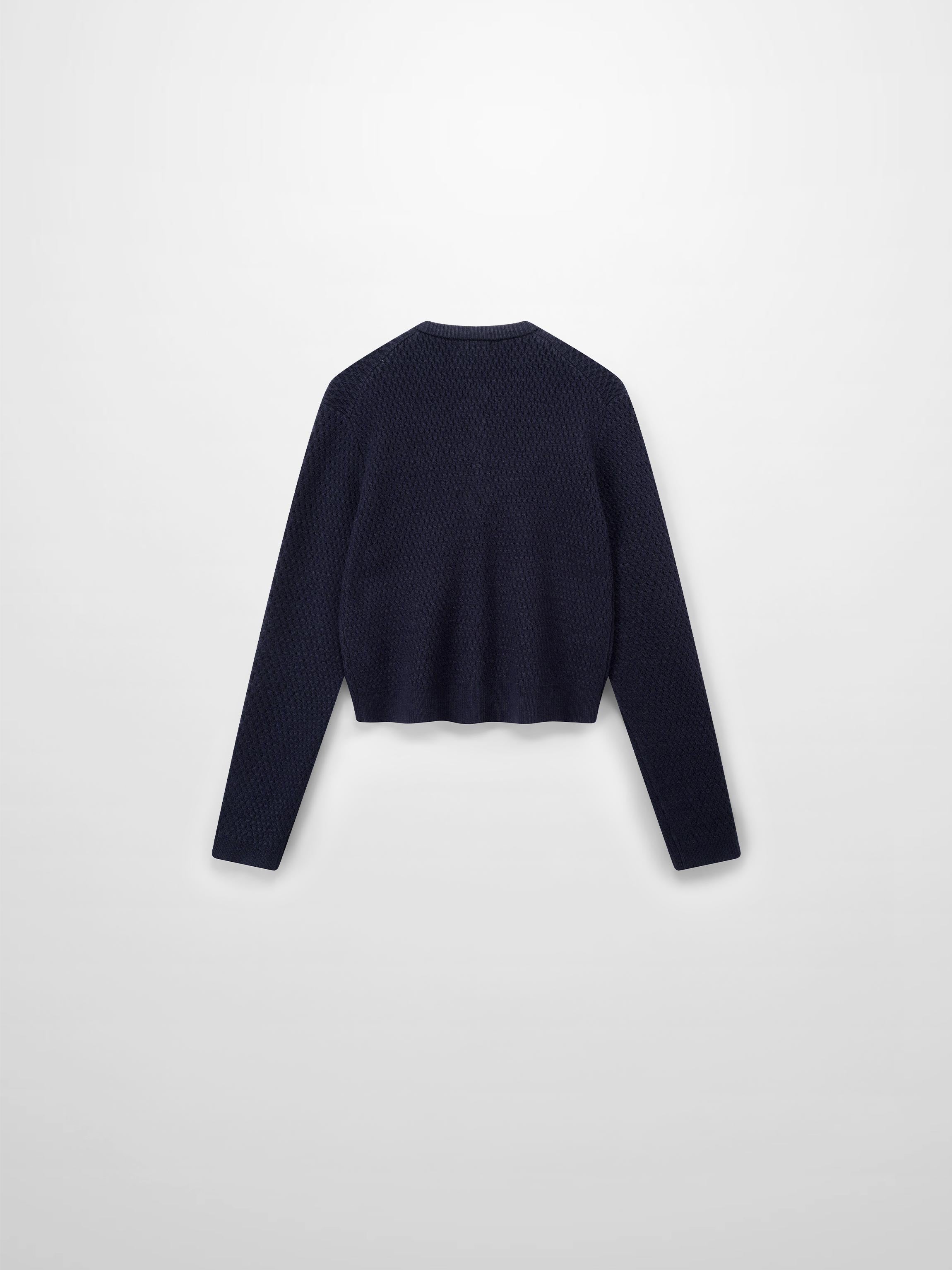 Textured Crew Cardigan-Navy