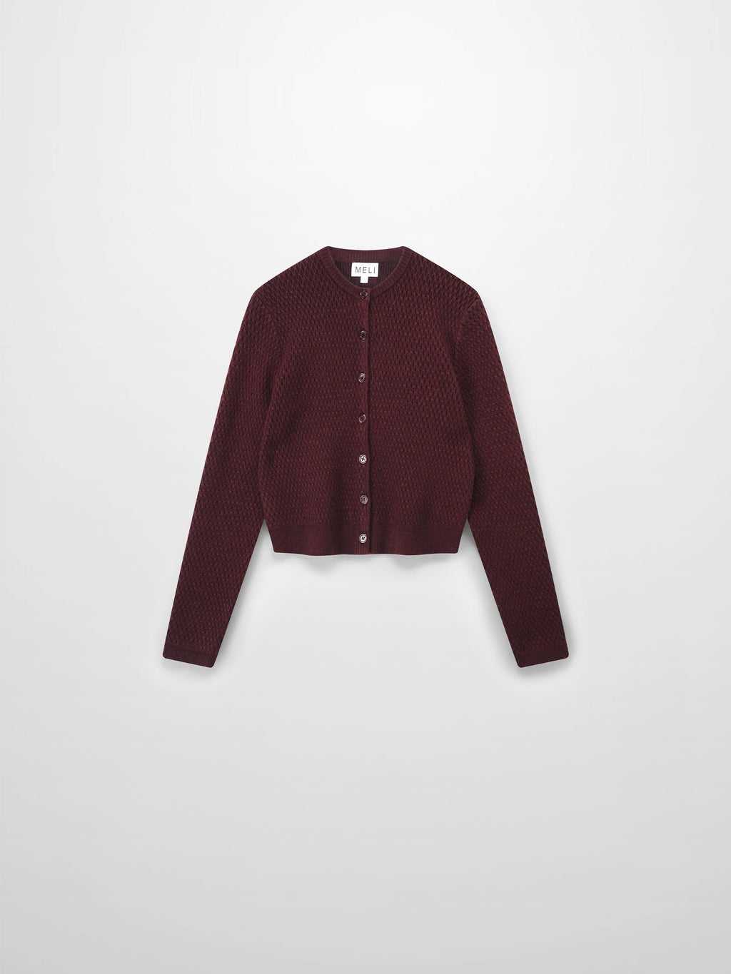 Textured Crew Cardigan-Heathered Burgundy