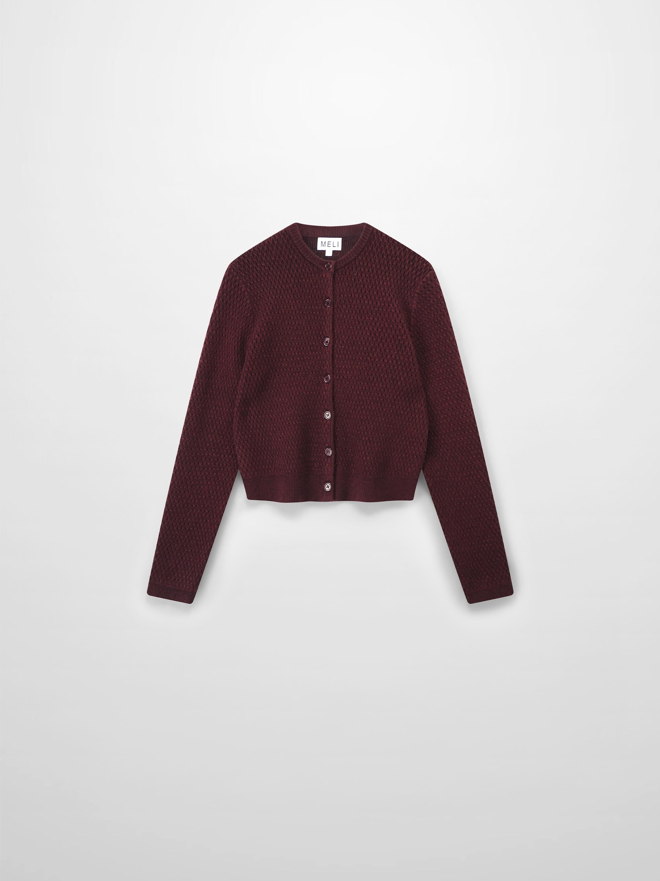 Textured Crew Cardigan-Heathered Burgundy